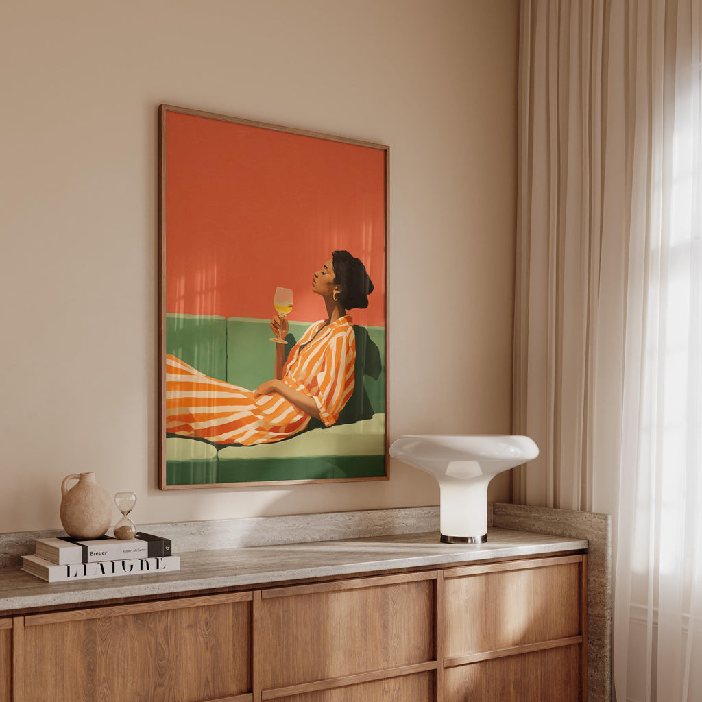 Black Woman Art Print, Afrocentric Wall Art, Orange Wine Poster