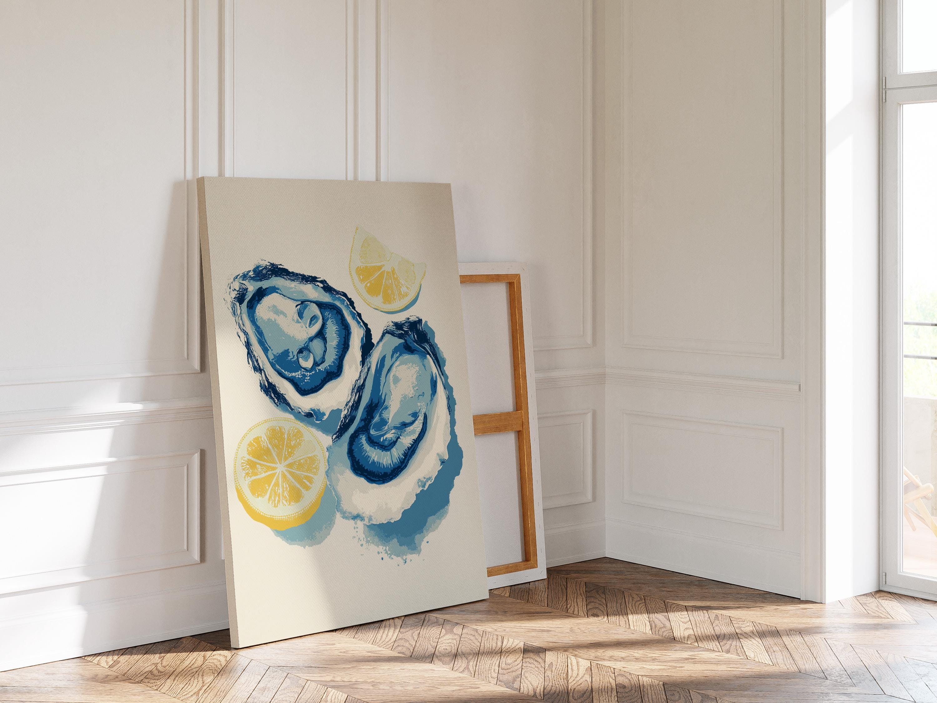 Oyster Wall Art Print, Lemon Seafood Poster, Coastal Kitchen Decor