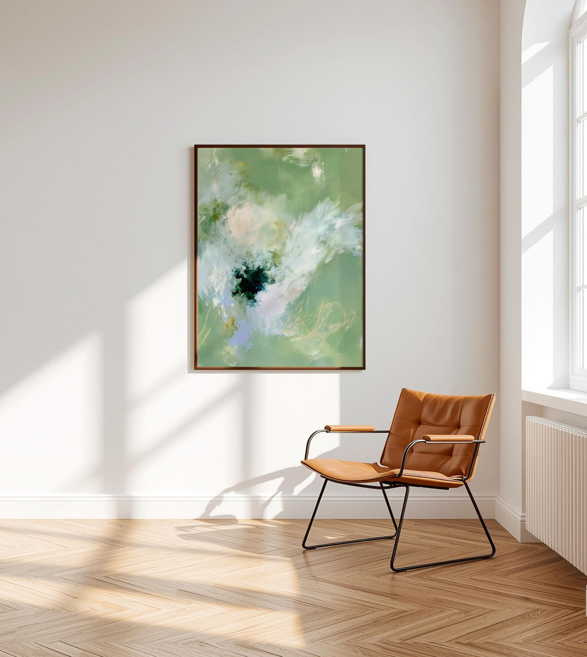 Sage Green Abstract Art Print, Soft Floral Painting, Botanical Wall Decor