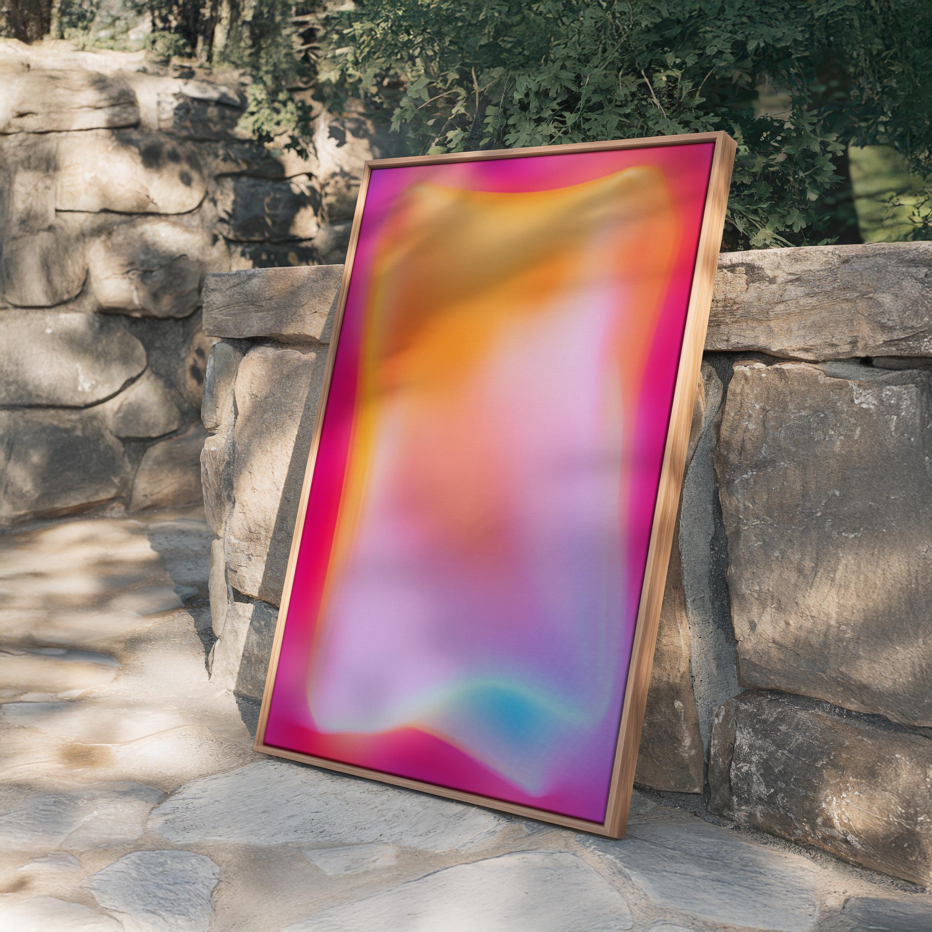 Neon Gradient Abstract Wall Art Printable, Glow Liquid Shape Poster, Vaporwave Aesthetic Futuristic Color Art