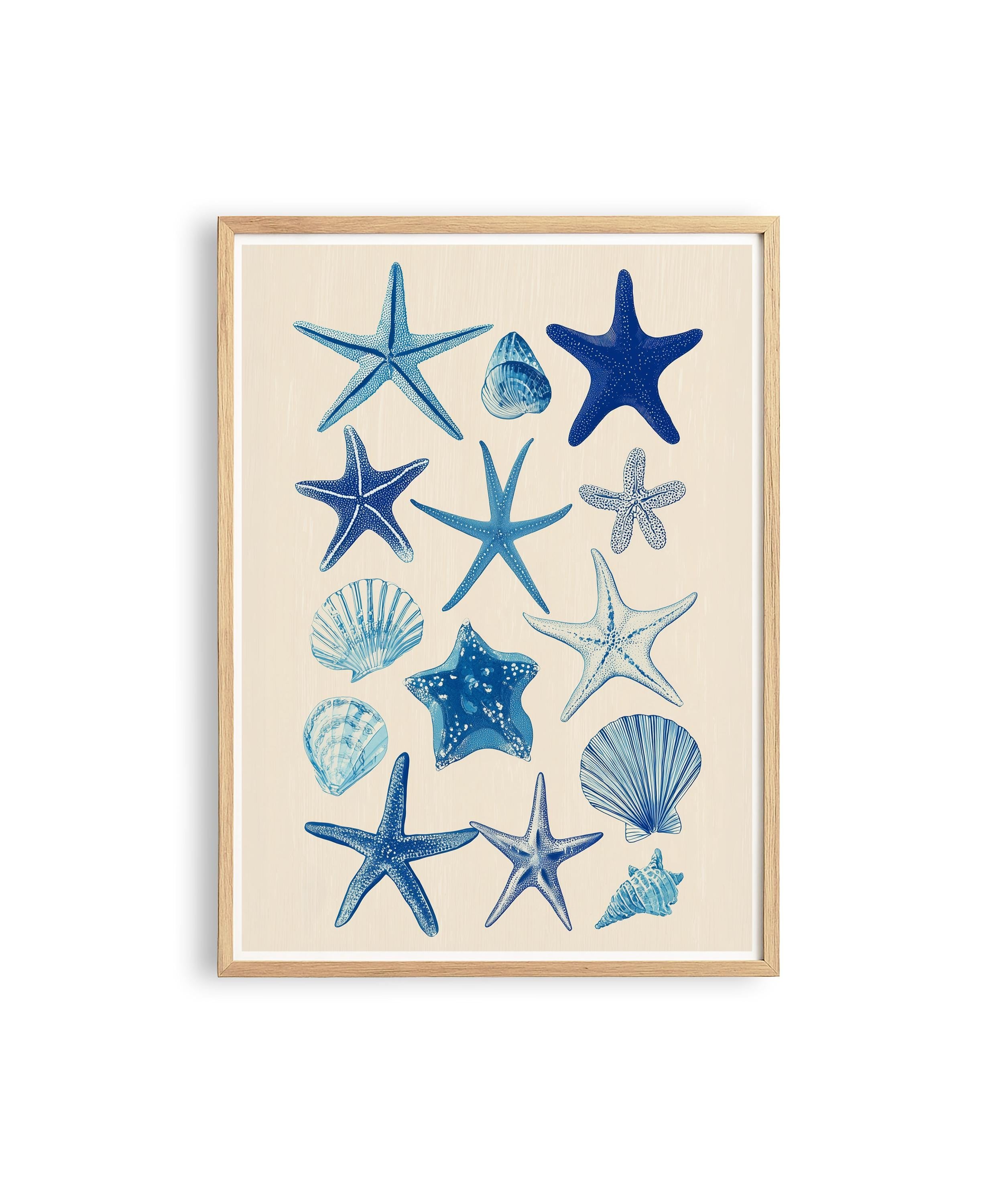 Starfish Wall Art Print, Blue Seashell Poster, Coastal Bathroom Decor