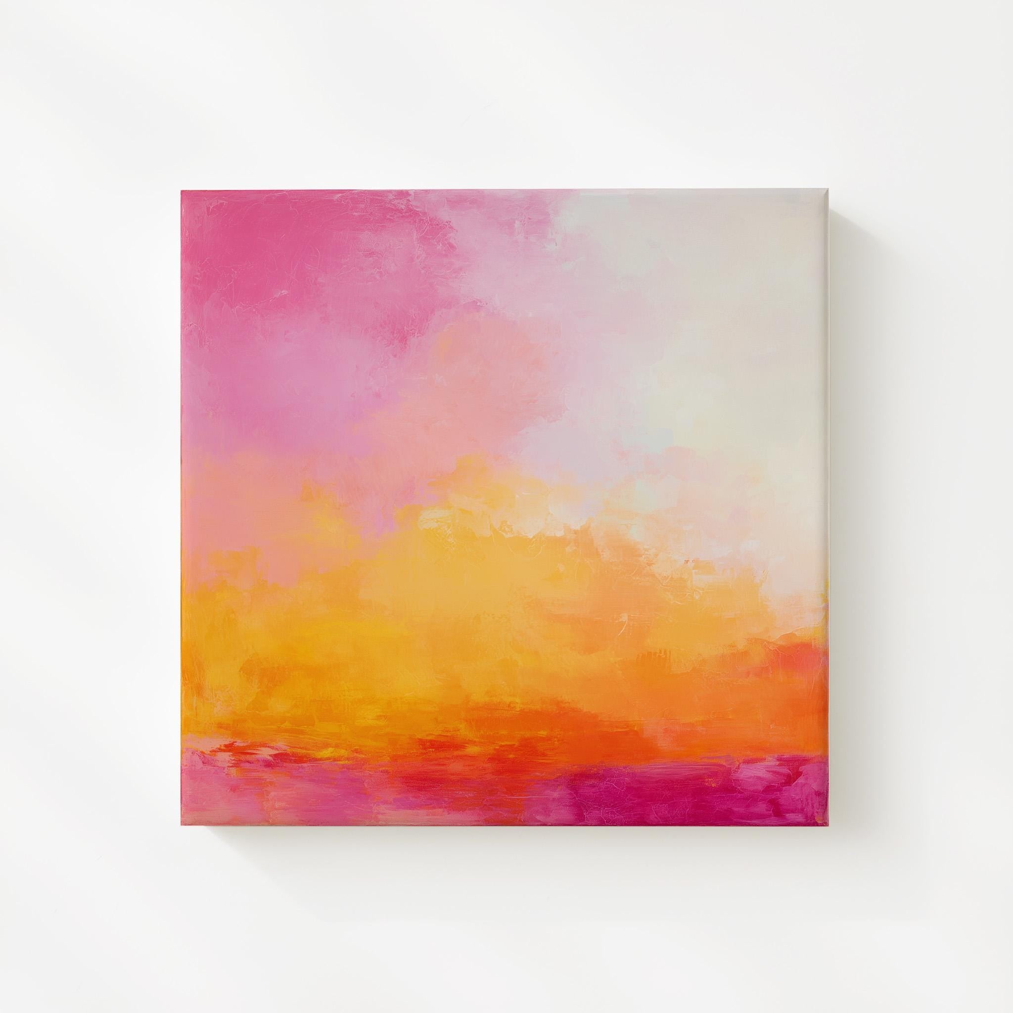 Pink Orange Abstract Sunset Art Print, Modern Landscape Painting, Warm Contemporary Artwork
