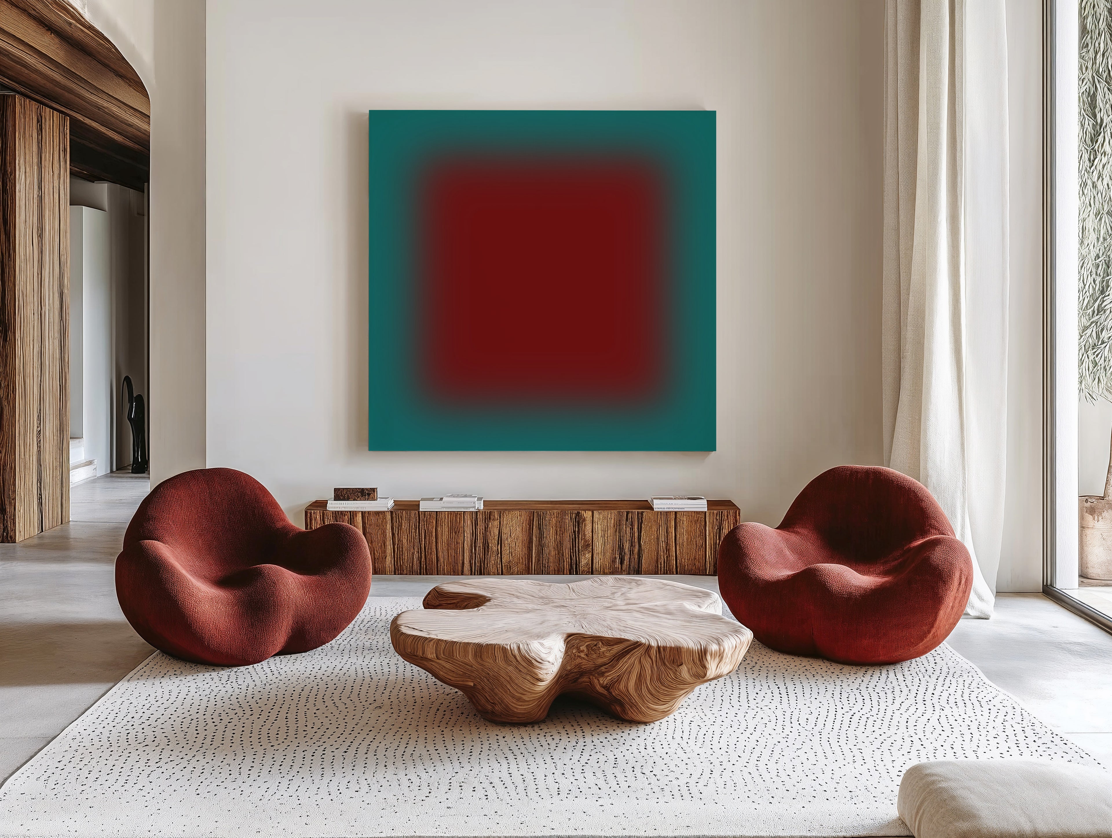 Burgundy Green Gradient Abstract Wall Art
