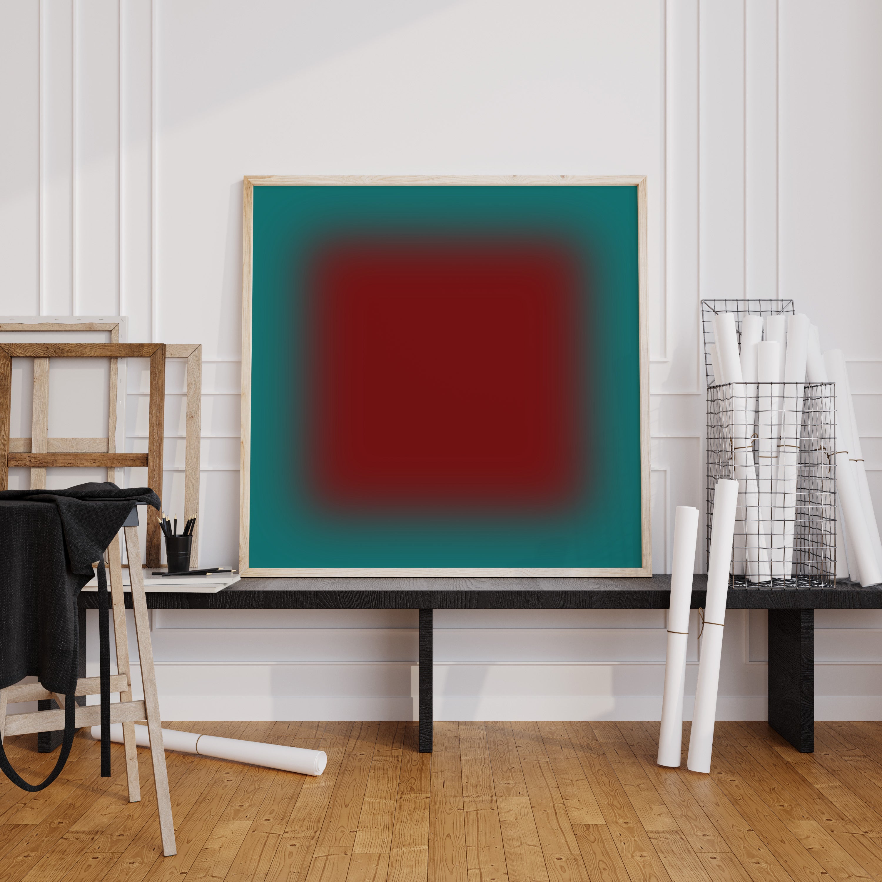 Burgundy Green Gradient Abstract Wall Art