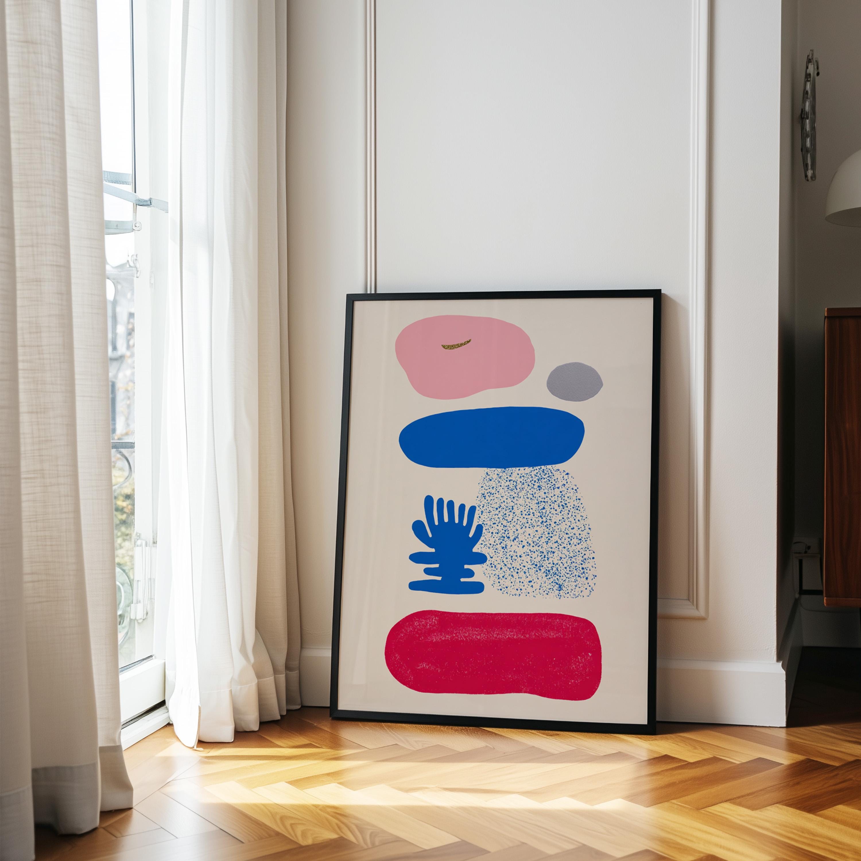 Abstract Organic Shapes Wall Art, Mid Century Colorful Print, Geometric Nordic Decor