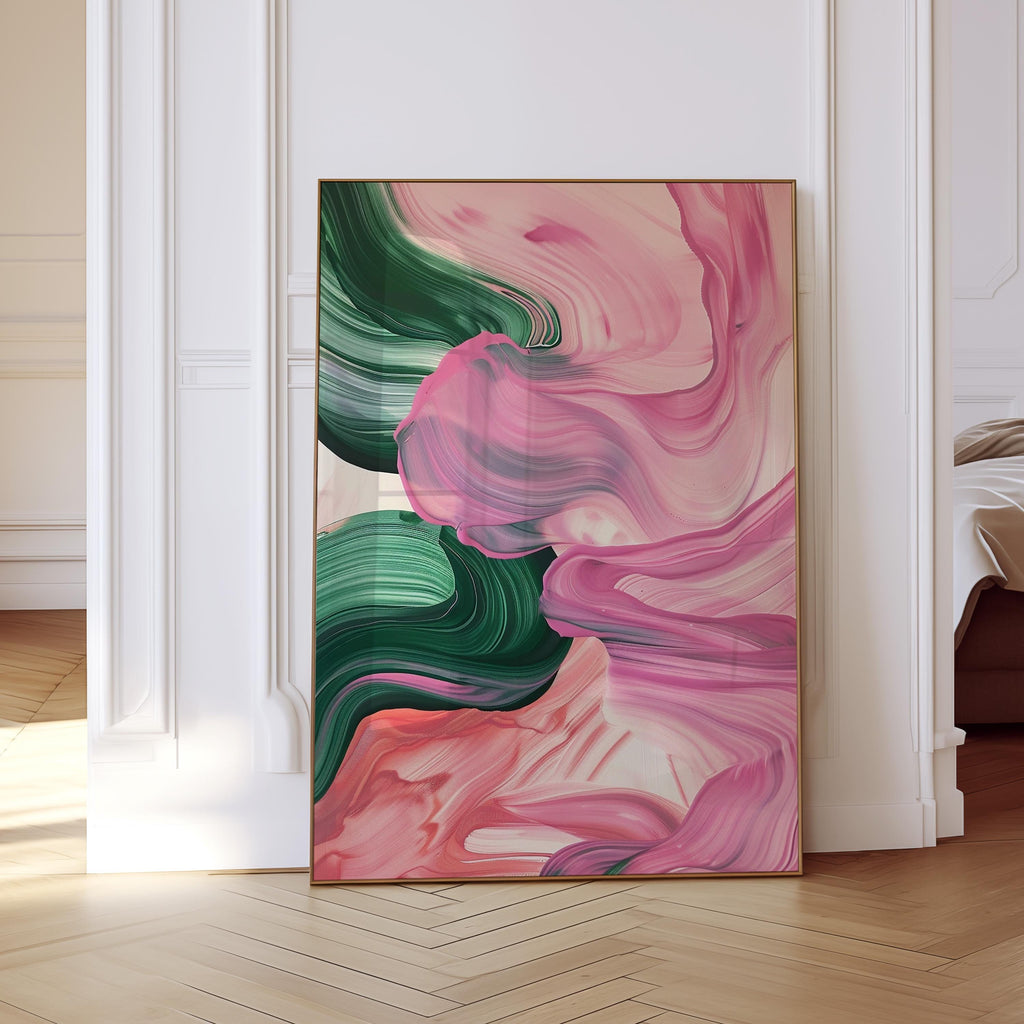 Texture Brushstroke ink Pink Green Abstract Wall Art, Modern Brushstroke Canvas Painting