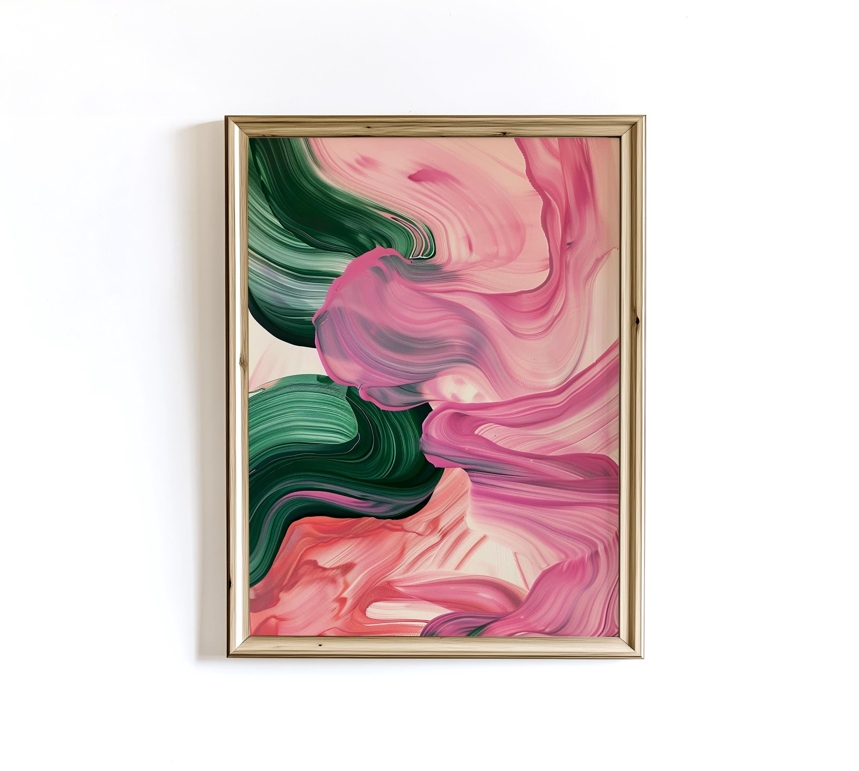 Texture Brushstroke ink Pink Green Abstract Wall Art, Modern Brushstroke Canvas Painting