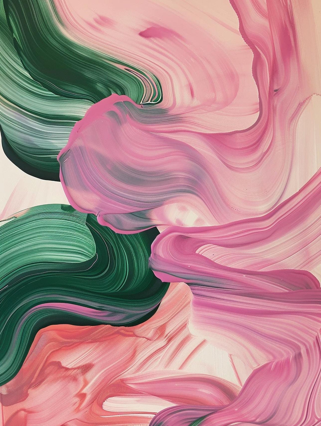 Texture Brushstroke ink Pink Green Abstract Wall Art, Modern Brushstroke Canvas Painting