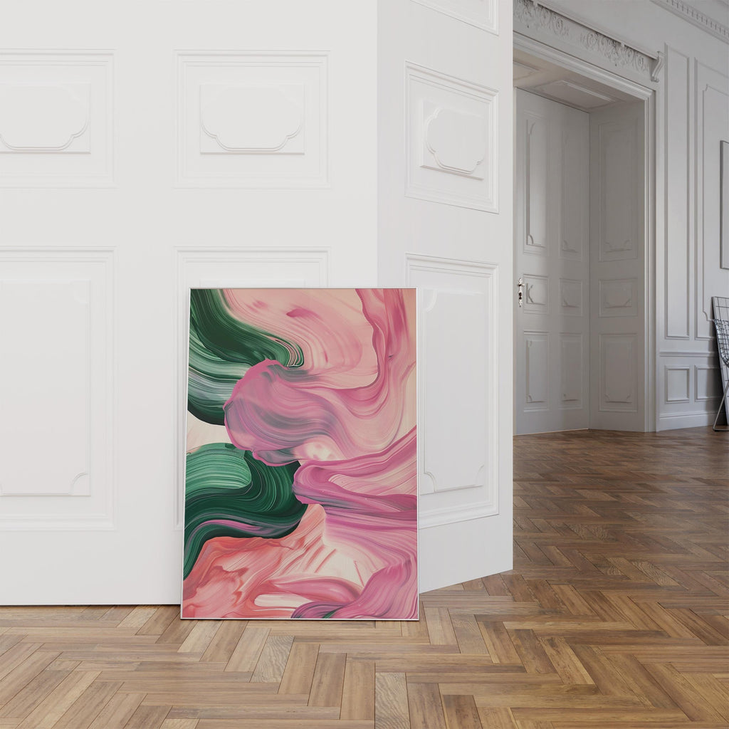Texture Brushstroke ink Pink Green Abstract Wall Art, Modern Brushstroke Canvas Painting