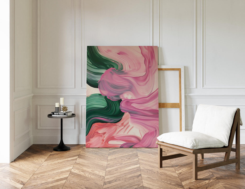 Texture Brushstroke ink Pink Green Abstract Wall Art, Modern Brushstroke Canvas Painting