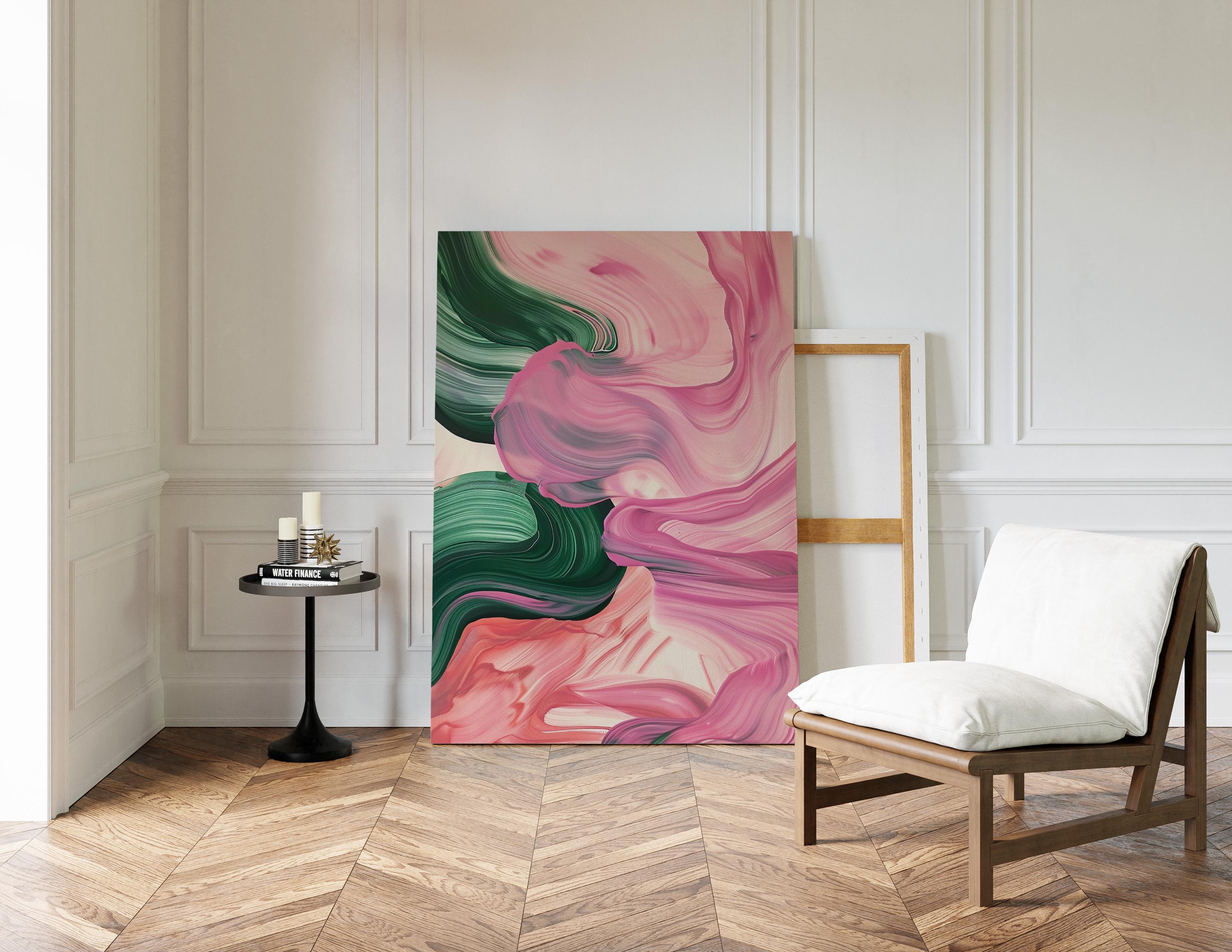 Texture Brushstroke ink Pink Green Abstract Wall Art, Modern Brushstroke Canvas Painting