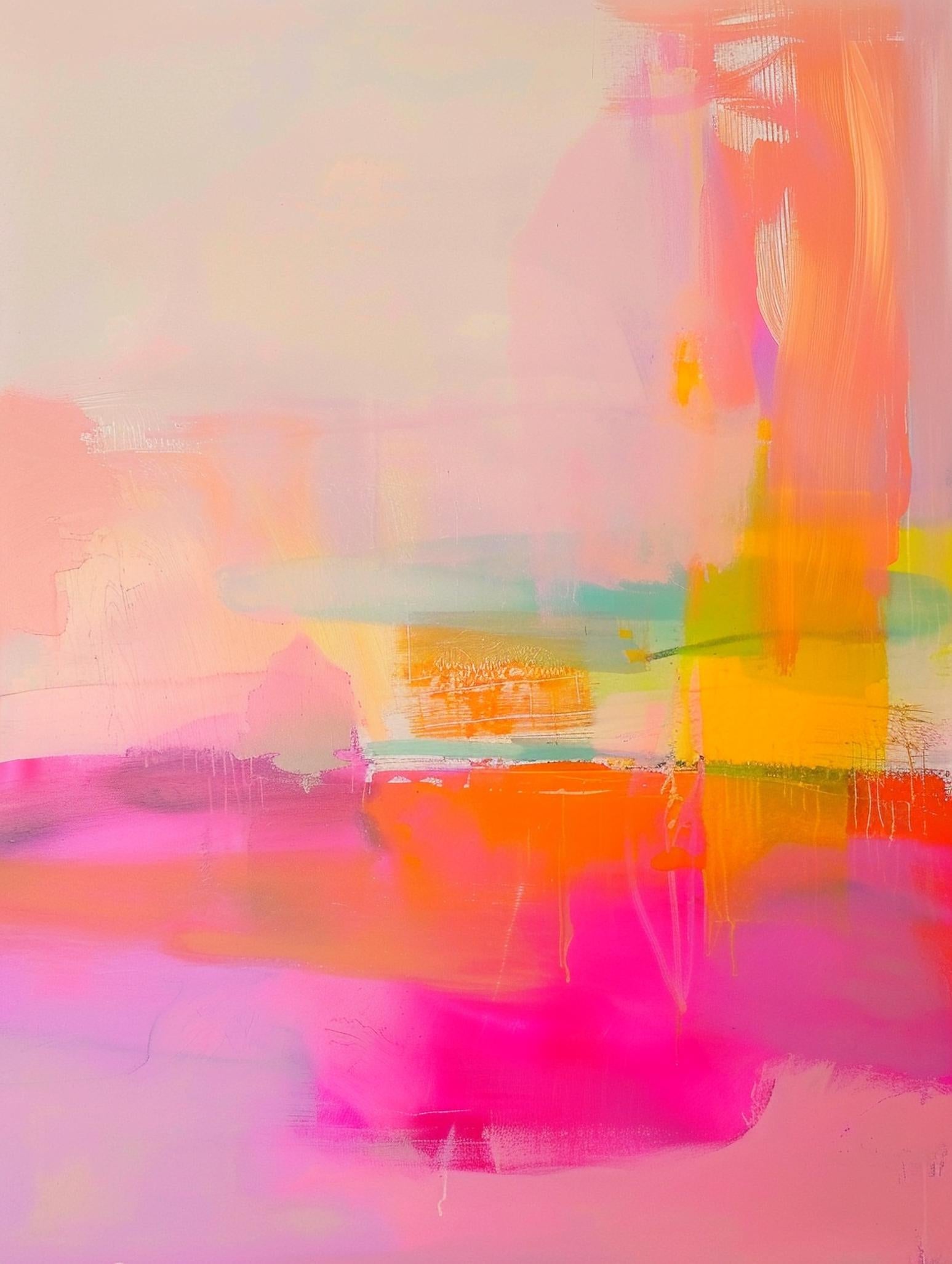 Pink Orange Abstract Wall Art Print, Modern Gradient Artwork for Living Room