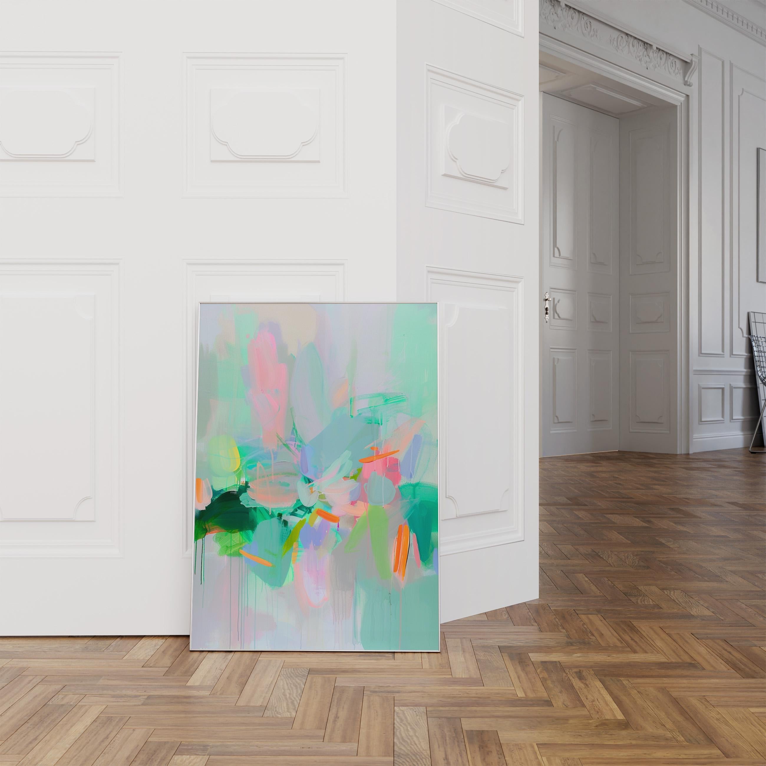 Mint Bloom Abstract Art Print | Pastel Green & Coral Painting | Modern Colorful Wall Decor