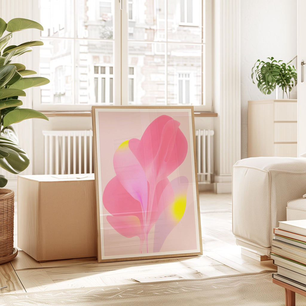Soft Pink Abstract Floral Wall Art, Minimal Pastel Flower Print, Modern Feminine Decor