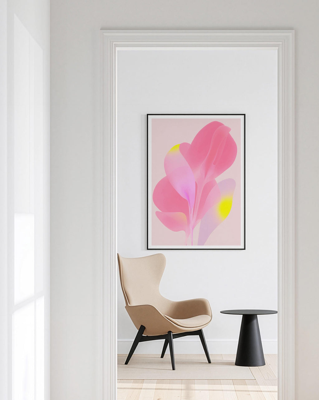 Soft Pink Abstract Floral Wall Art, Minimal Pastel Flower Print, Modern Feminine Decor