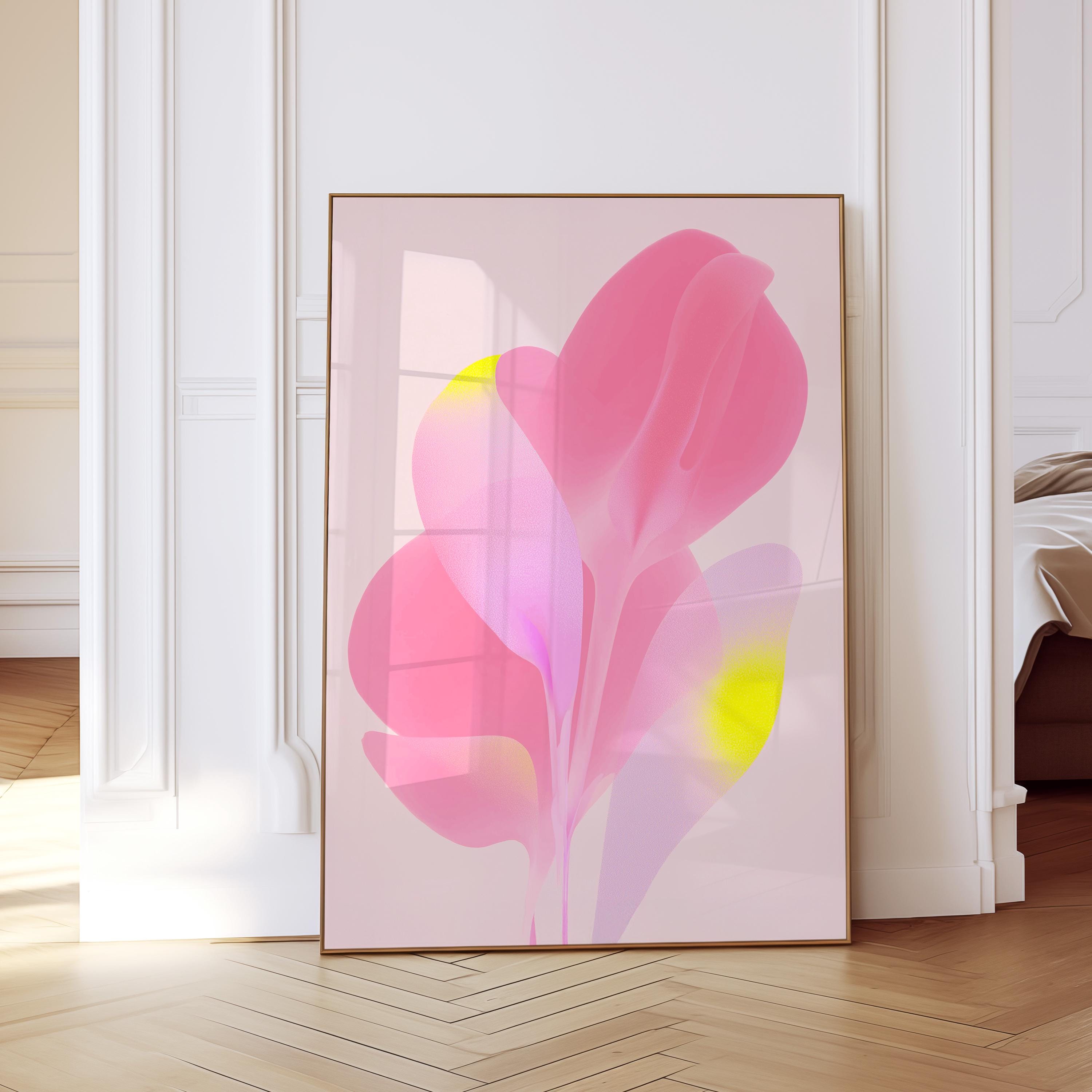 Soft Pink Abstract Floral Wall Art, Minimal Pastel Flower Print, Modern Feminine Decor