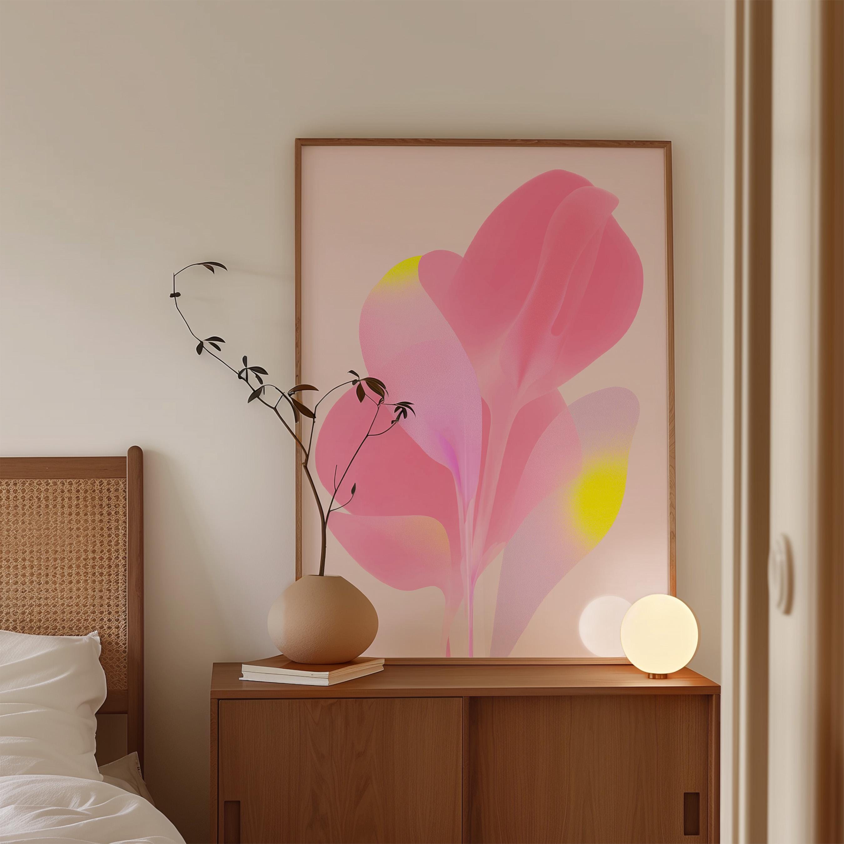 Soft Pink Abstract Floral Wall Art, Minimal Pastel Flower Print, Modern Feminine Decor