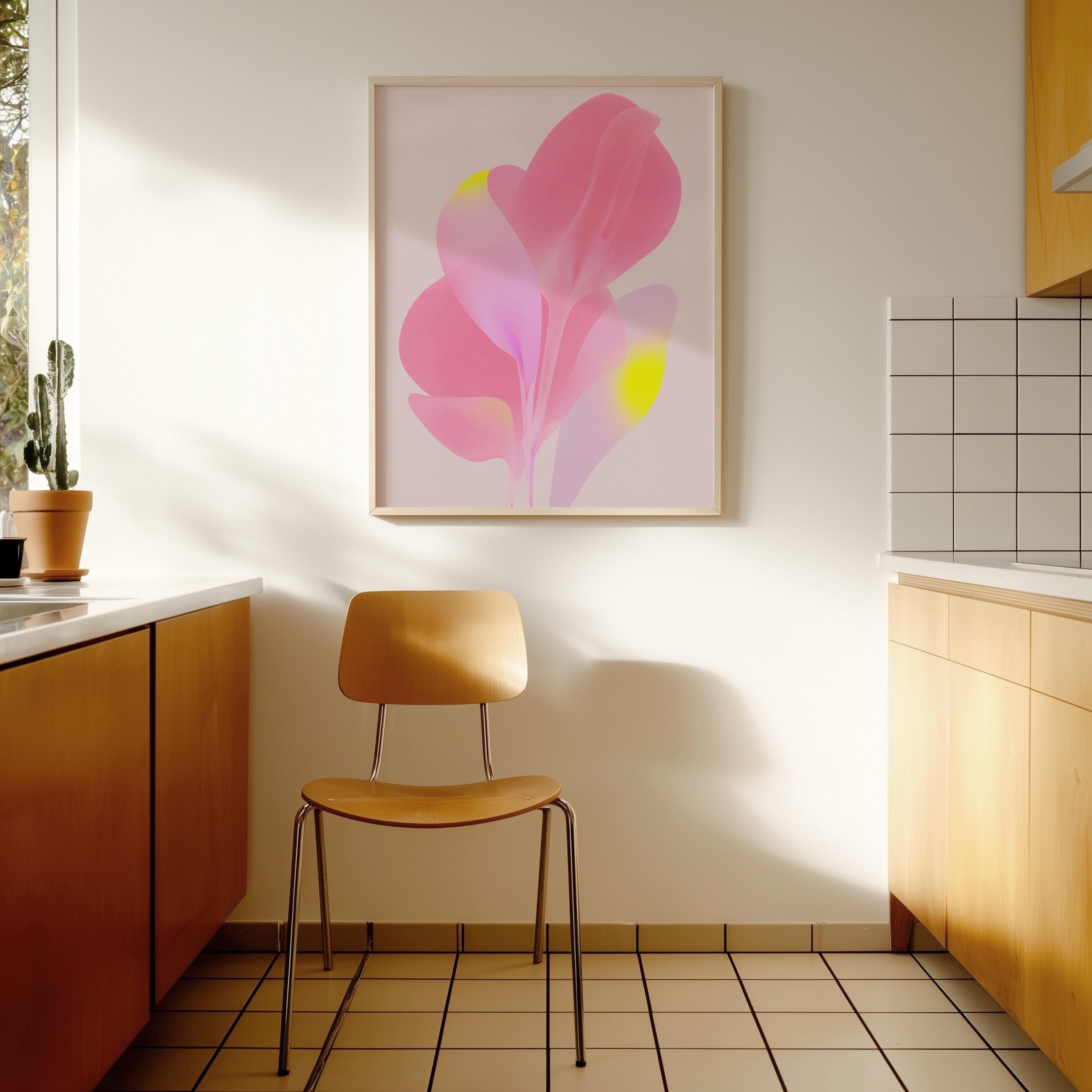 Soft Pink Abstract Floral Wall Art, Minimal Pastel Flower Print, Modern Feminine Decor