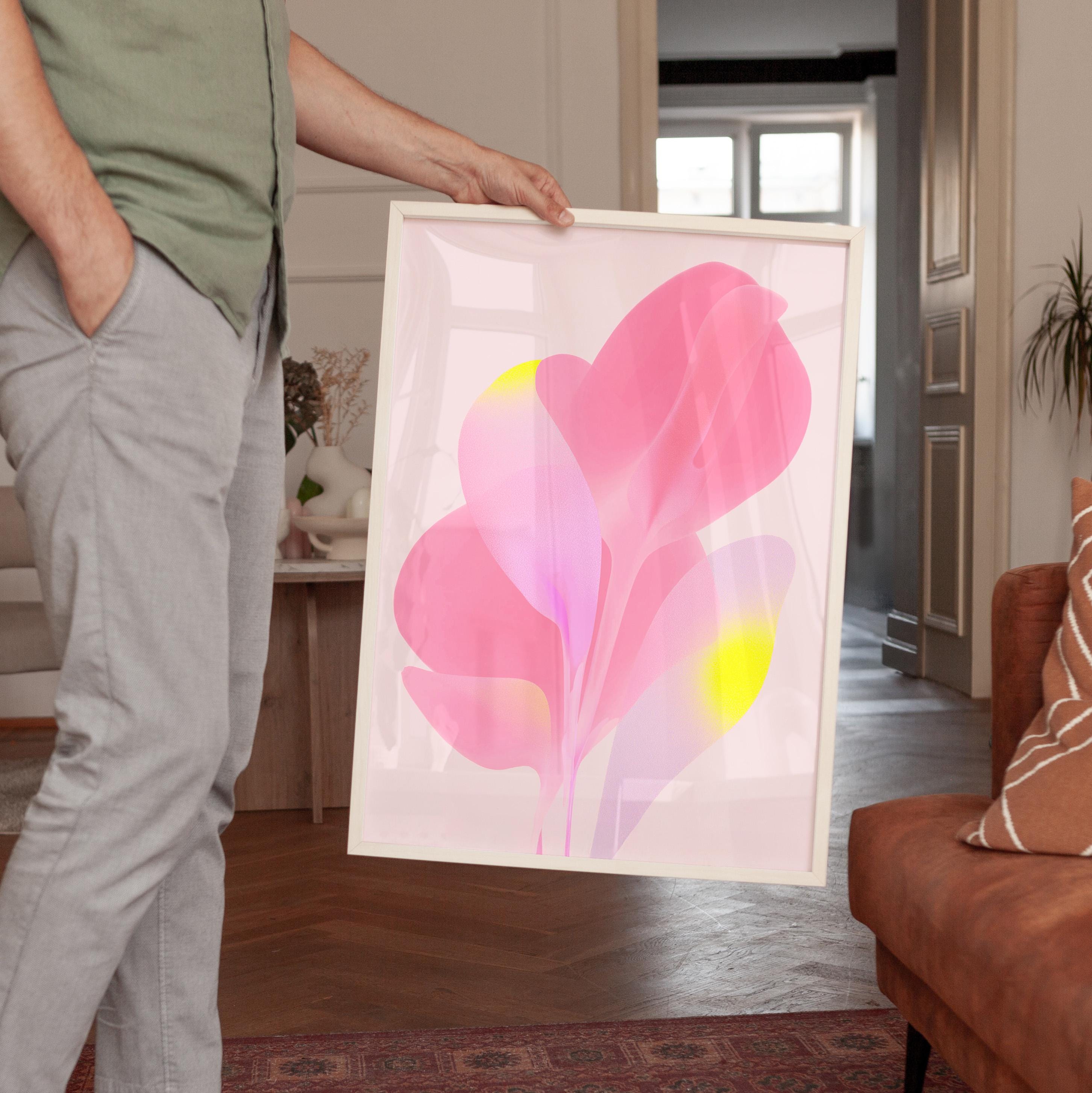 Soft Pink Abstract Floral Wall Art, Minimal Pastel Flower Print, Modern Feminine Decor