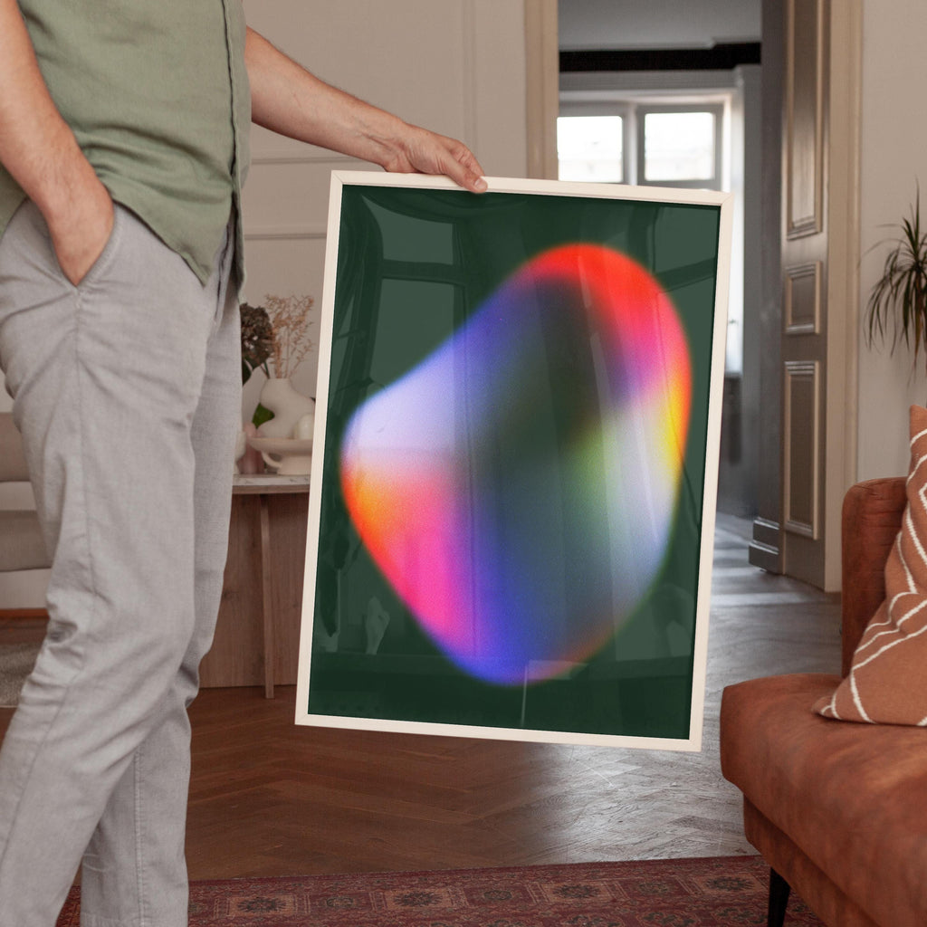 Emerald Green Aura Poster, Moody Gradient Abstract Canvas Print, Dark Navy Decor