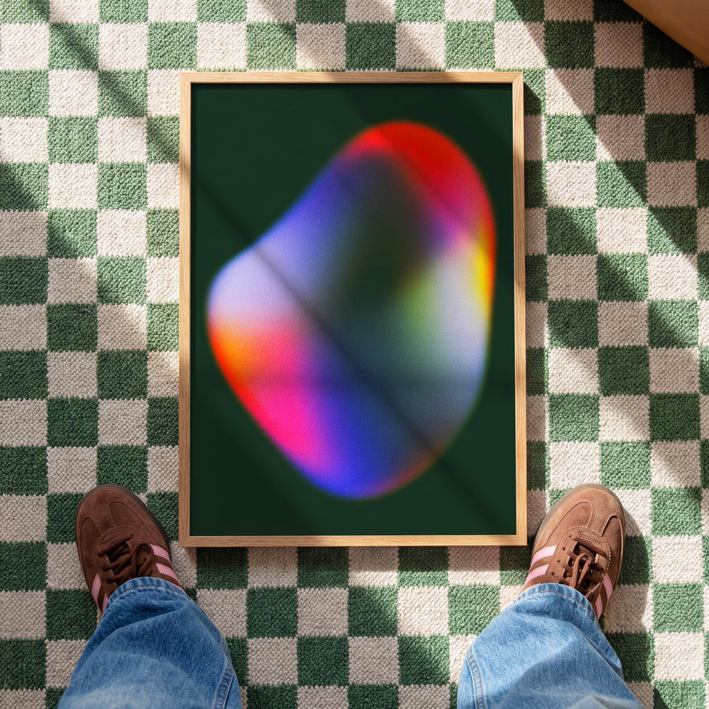 Emerald Green Aura Poster, Moody Gradient Abstract Canvas Print, Dark Navy Decor