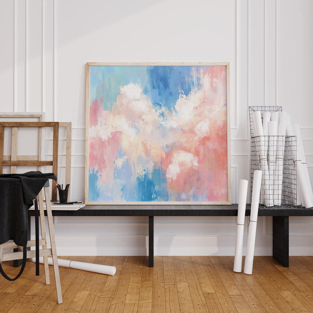 Pastel Abstract Prints, Blue Pink Modern Art Print