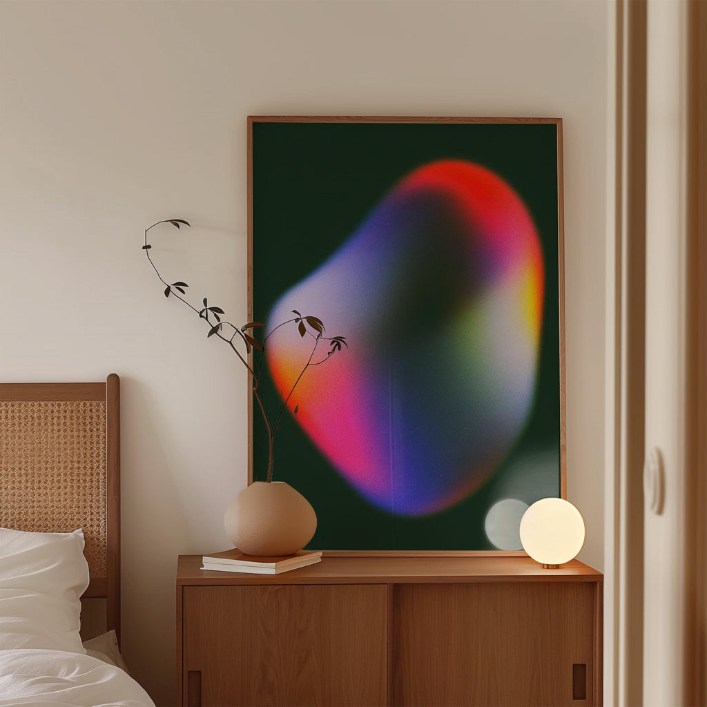 Emerald Green Aura Poster, Moody Gradient Abstract Canvas Print, Dark Navy Decor
