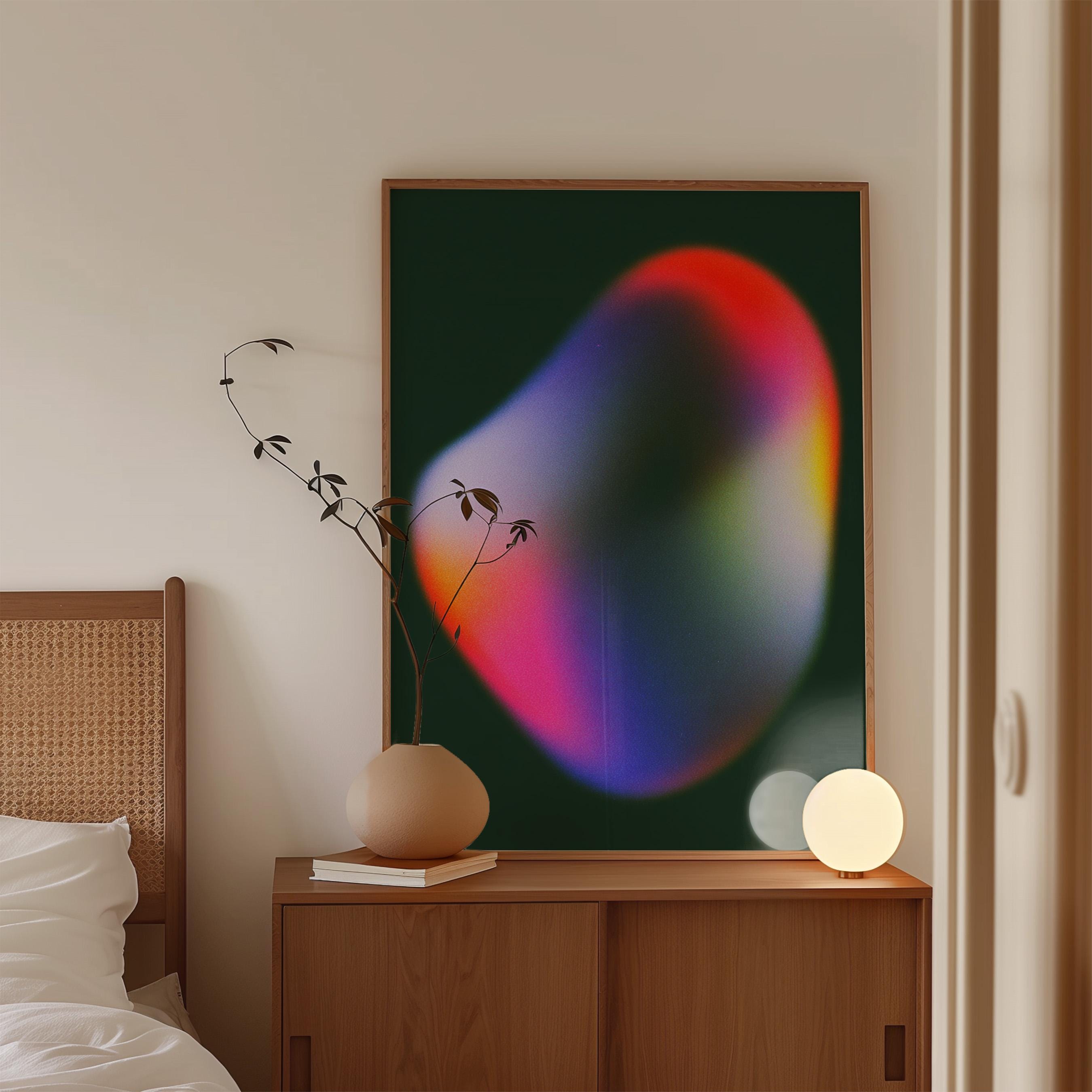 Emerald Green Aura Poster, Moody Gradient Abstract Canvas Print, Dark Navy Decor