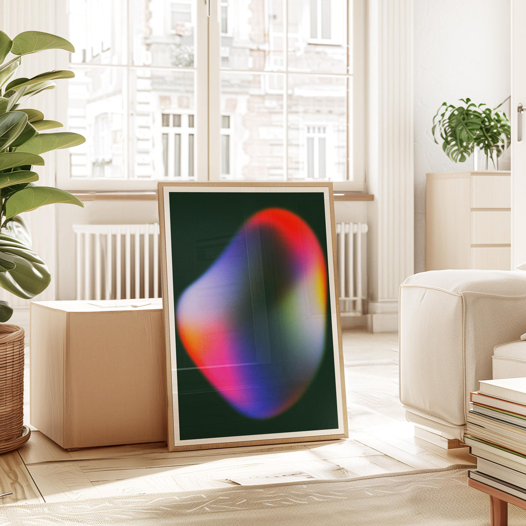 Emerald Green Aura Poster, Moody Gradient Abstract Canvas Print, Dark Navy Decor