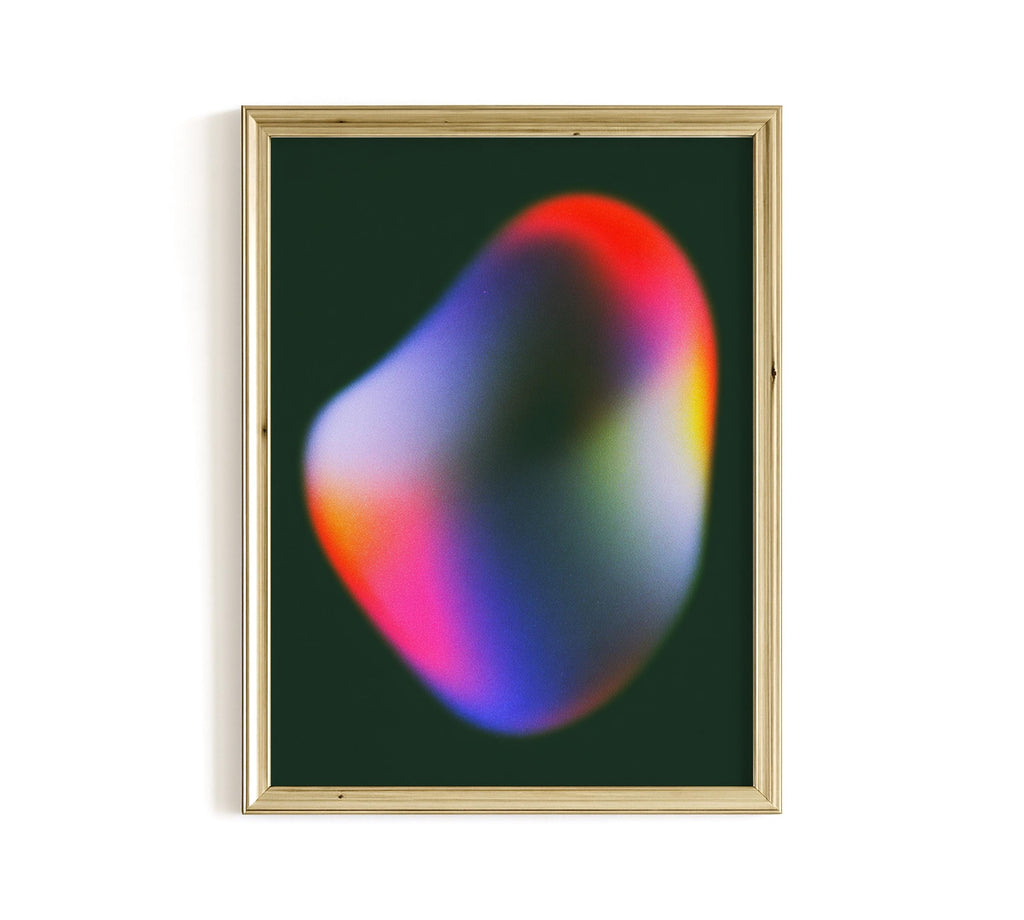 Emerald Green Aura Poster, Moody Gradient Abstract Canvas Print, Dark Navy Decor