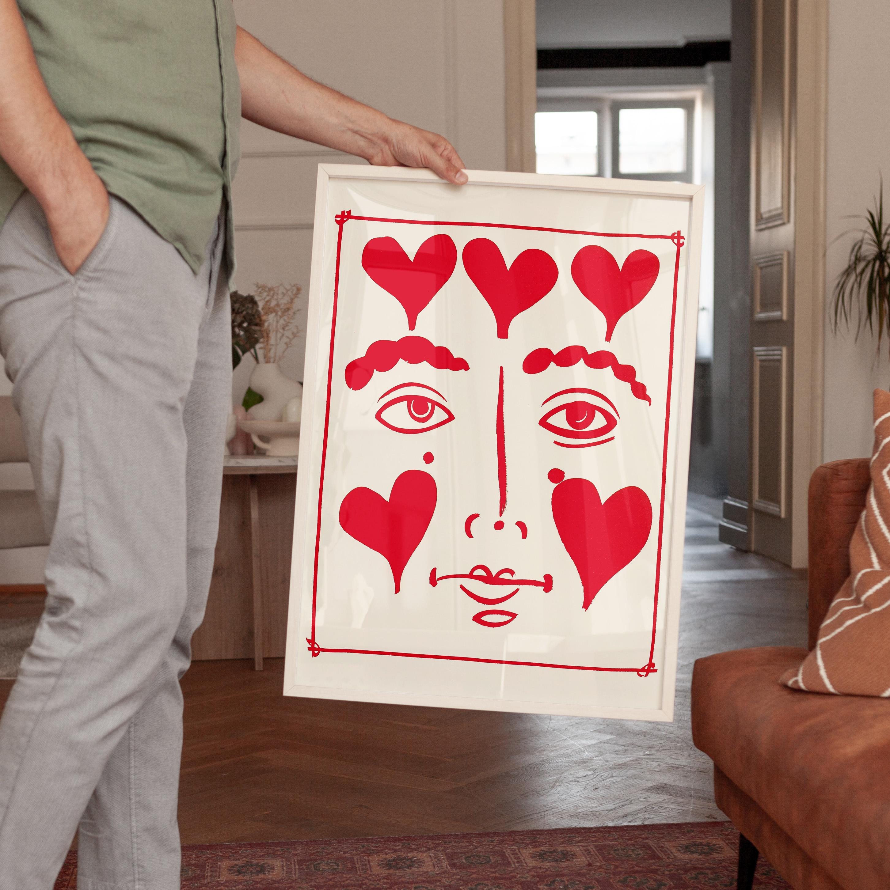 Heart Face Art Print for Romantic Modern Wall Decor