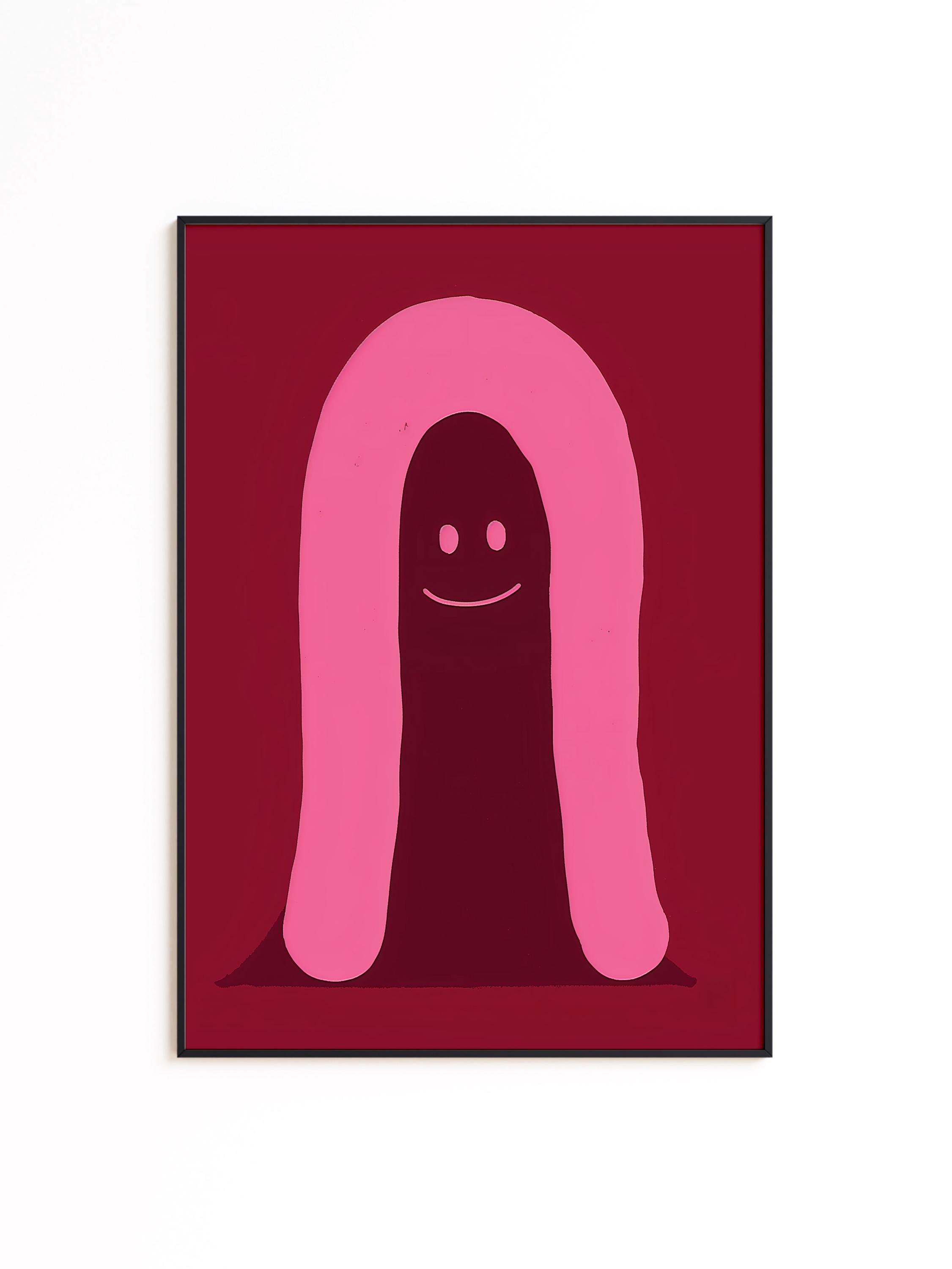 Pink Ghost Character Art Print for Playful Modern Decor