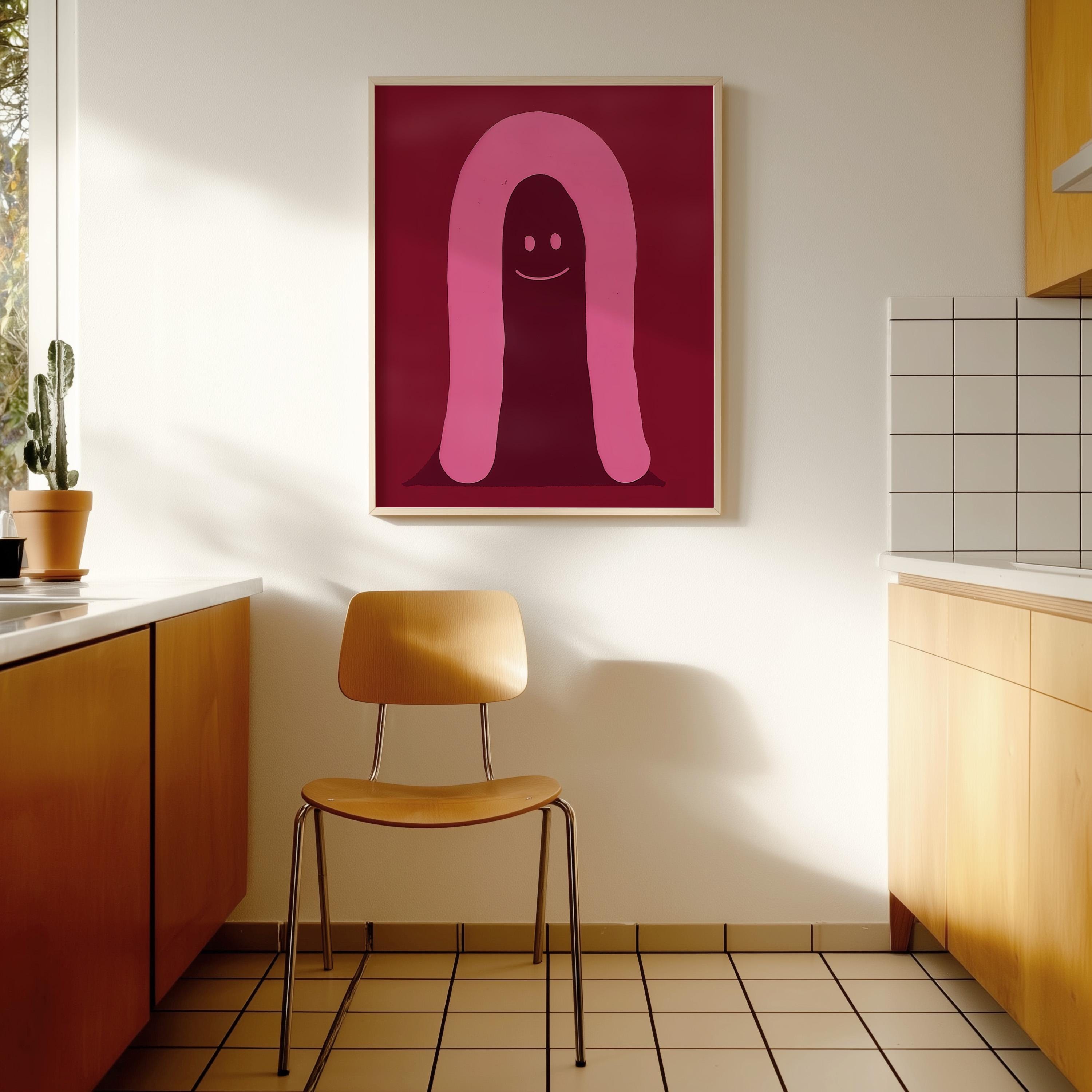 Pink Ghost Character Art Print for Playful Modern Decor