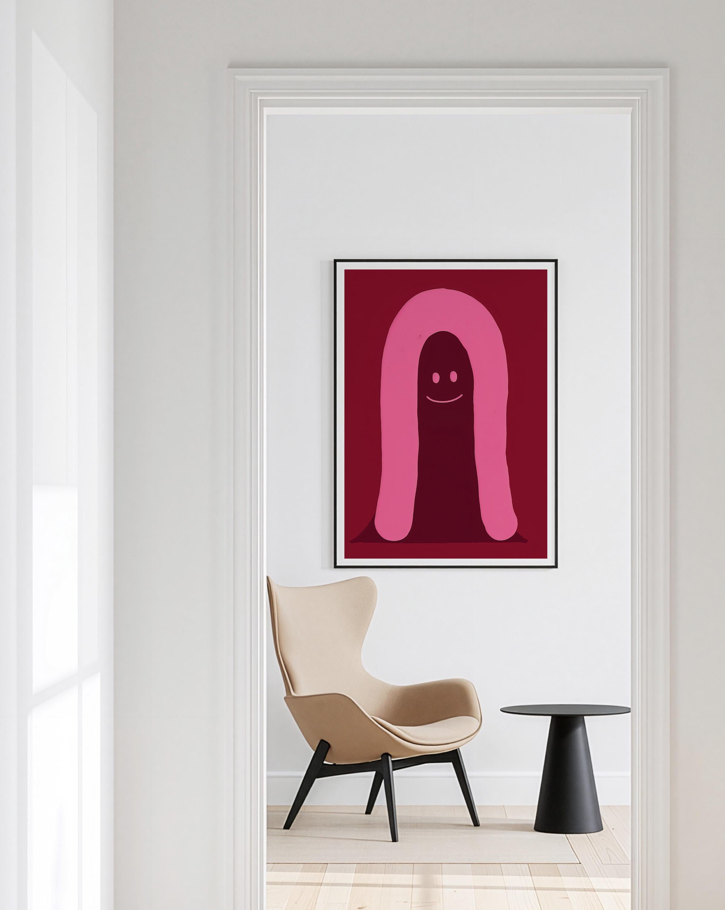 Pink Ghost Character Art Print for Playful Modern Decor