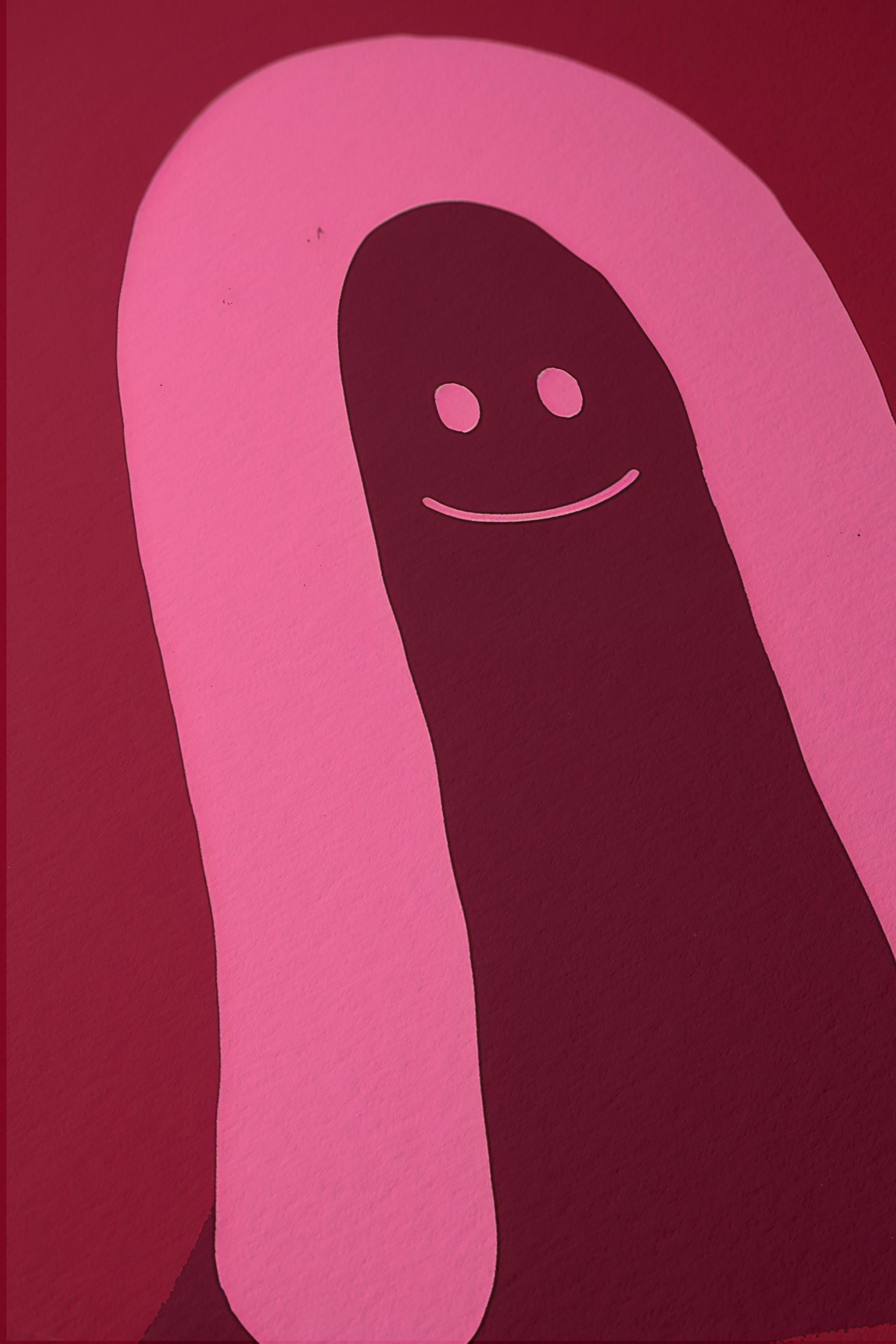 Pink Ghost Character Art Print for Playful Modern Decor