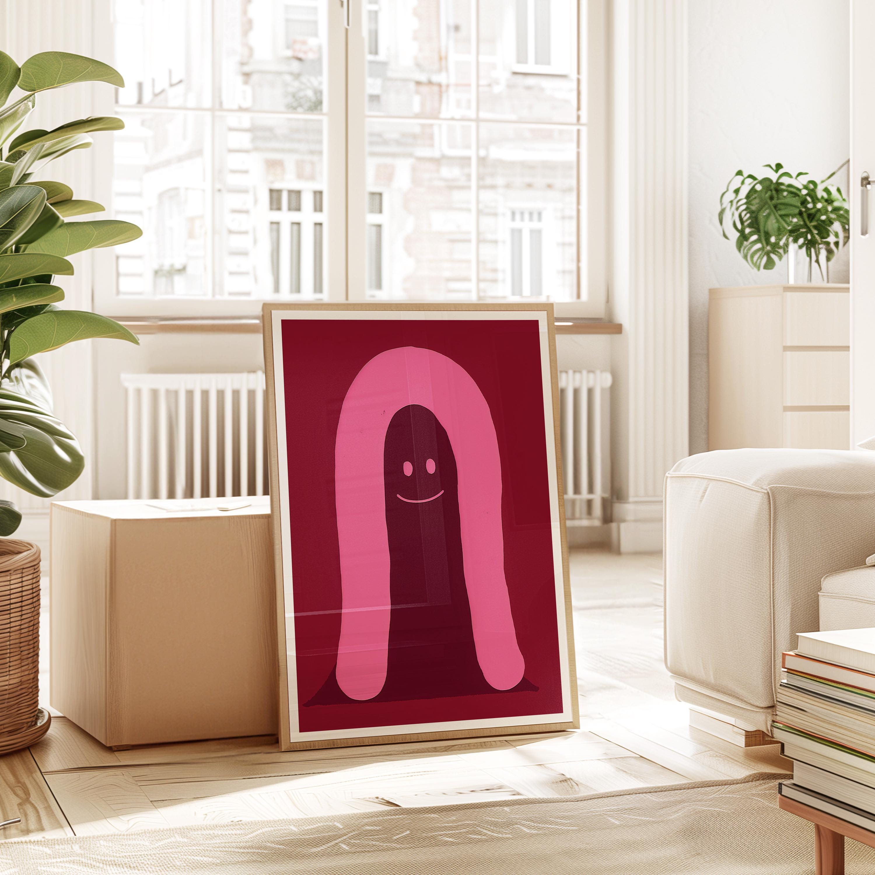 Pink Ghost Character Art Print for Playful Modern Decor