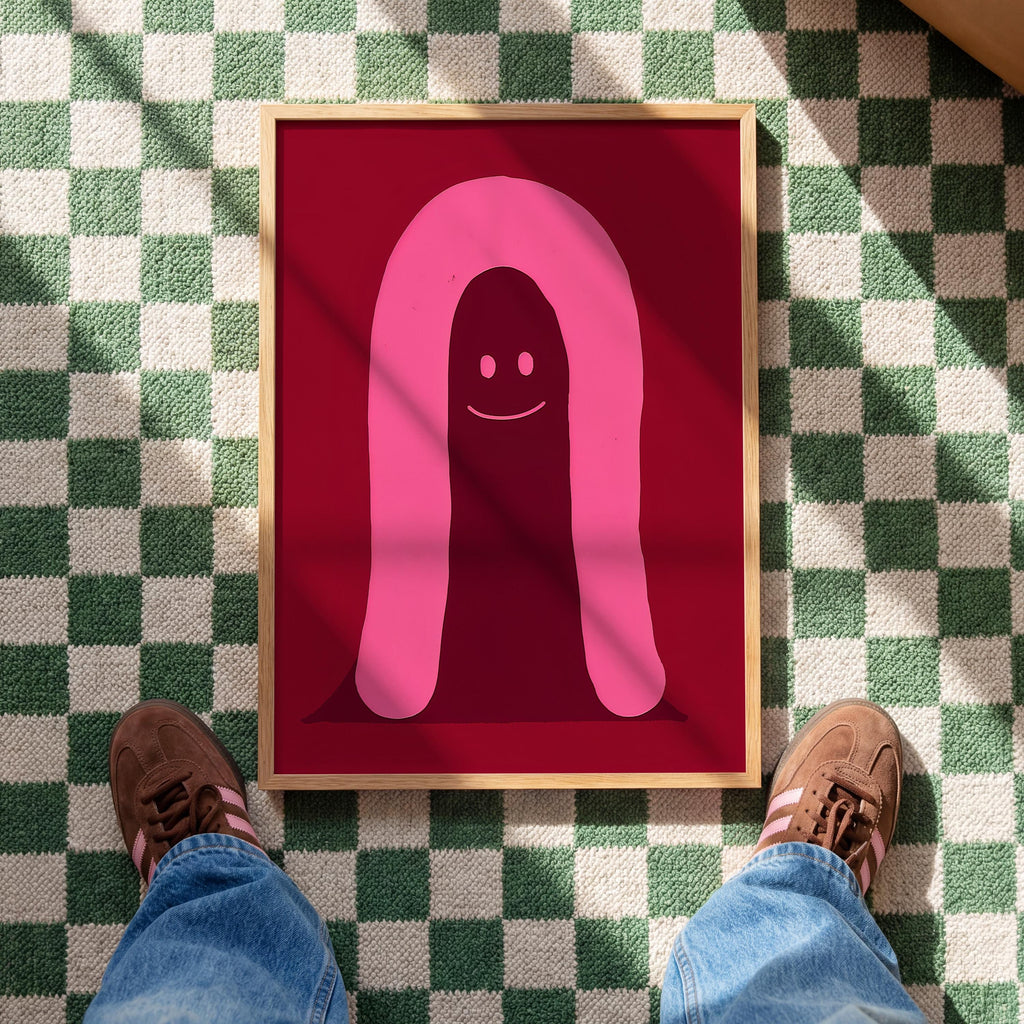 Pink Ghost Character Art Print for Playful Modern Decor
