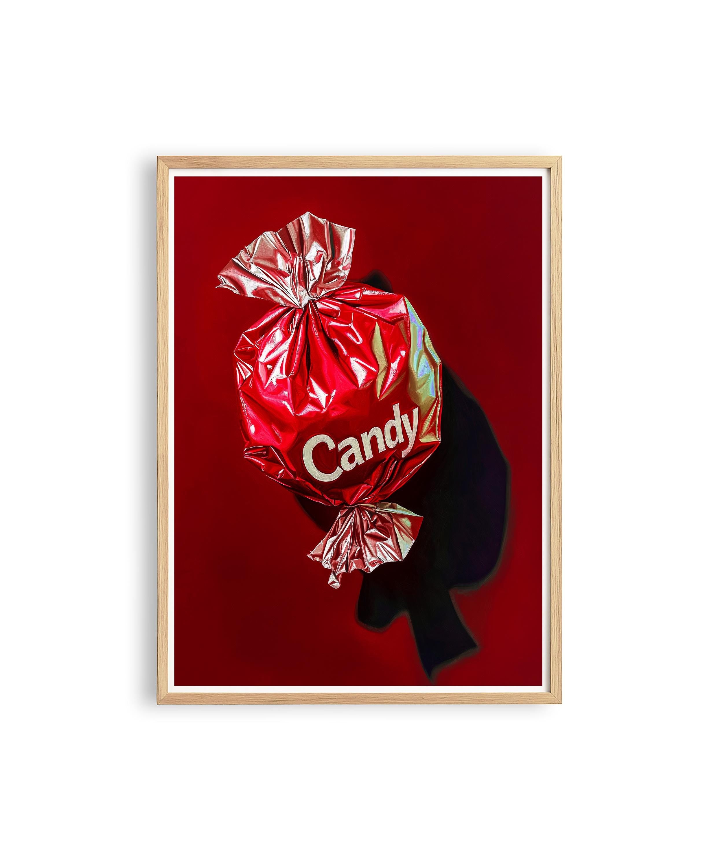 Red Candy Wrapper Art Print for Bold Modern Decor