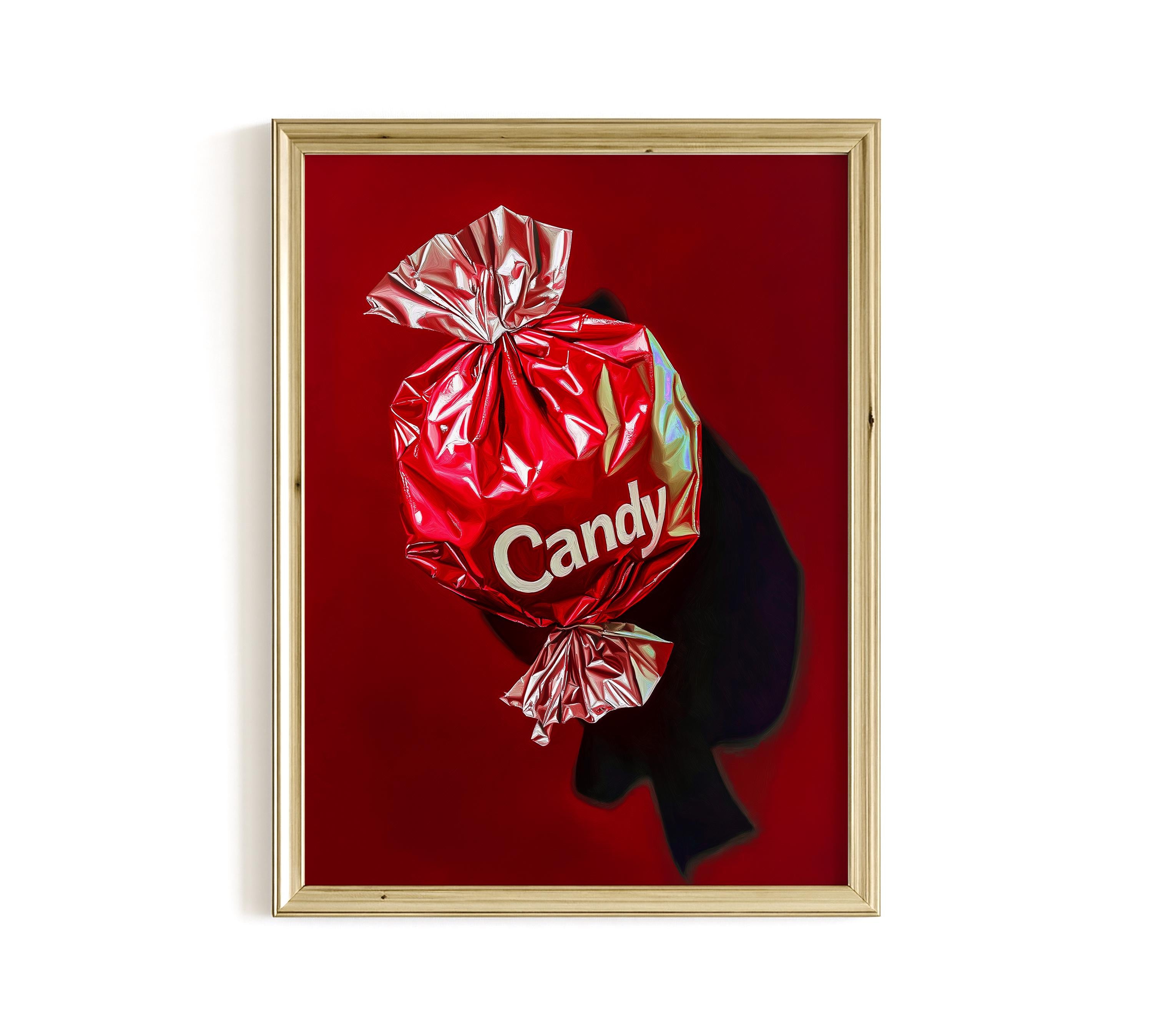 Red Candy Wrapper Art Print for Bold Modern Decor