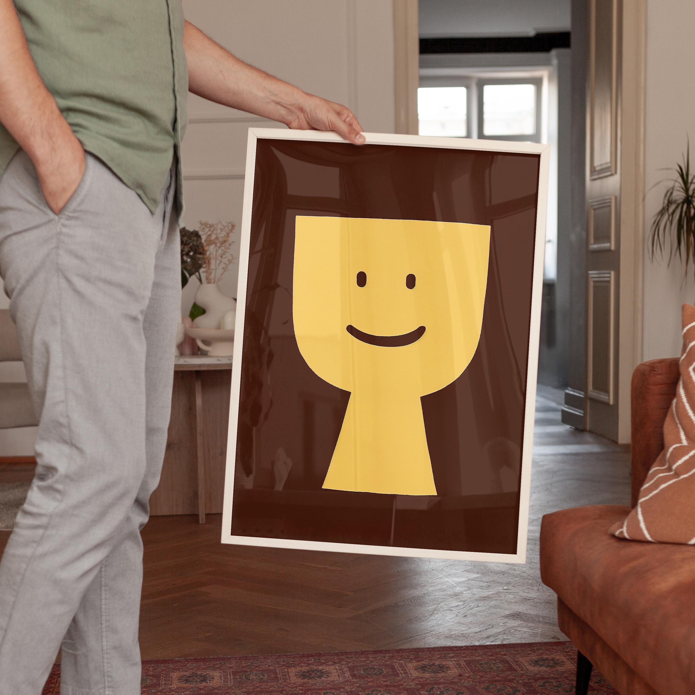 Minimal Happy Face Art Print for Playful Modern Decor