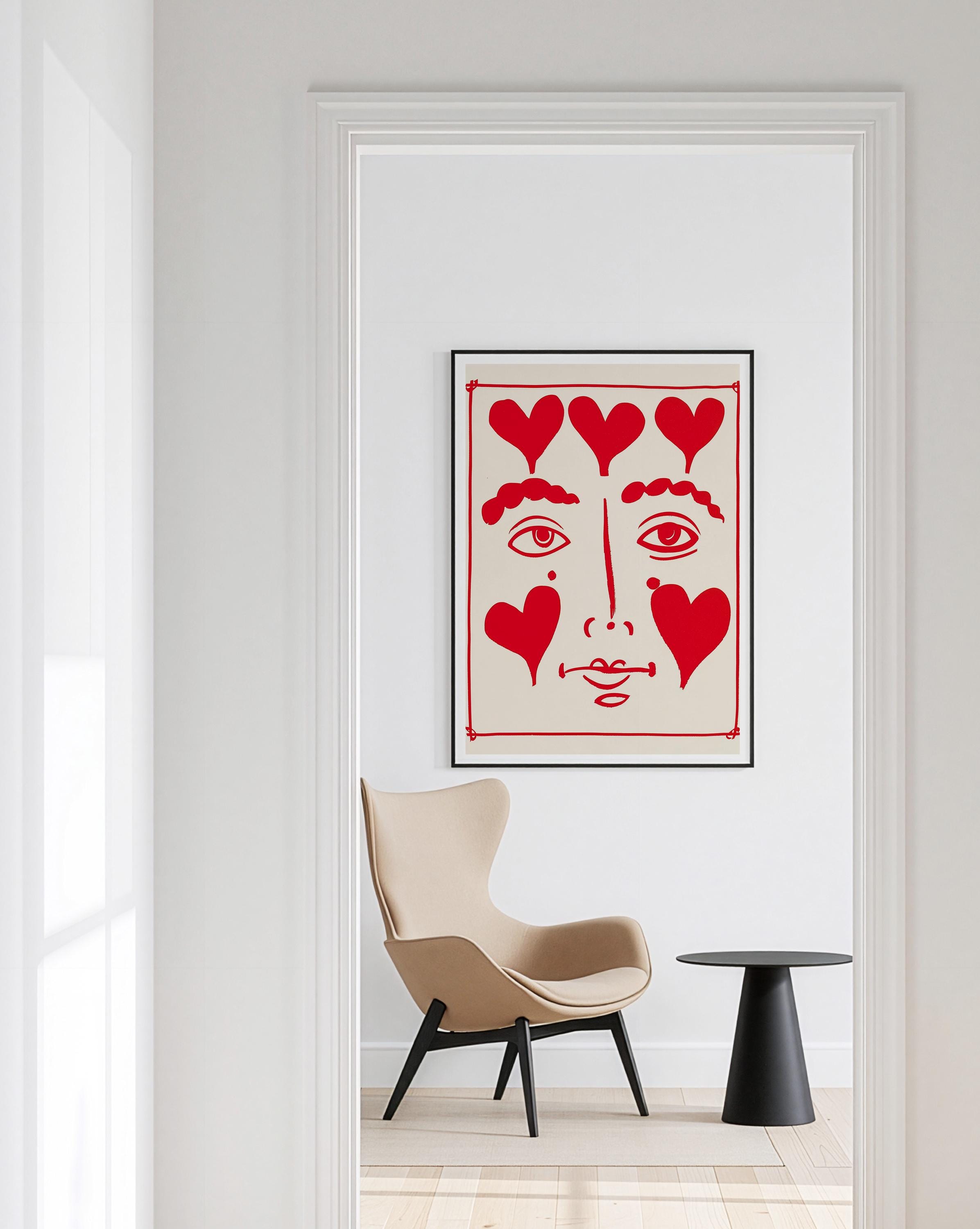 Heart Face Art Print for Romantic Modern Wall Decor