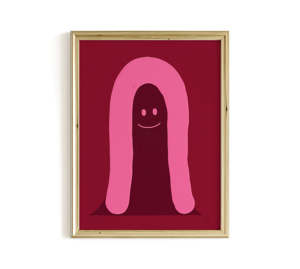 Pink Ghost Character Art Print for Playful Modern Decor