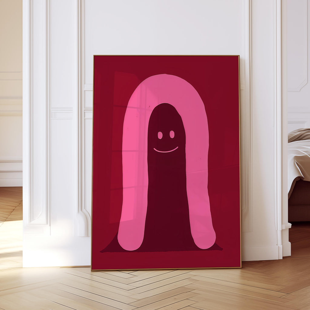 Pink Ghost Character Art Print for Playful Modern Decor