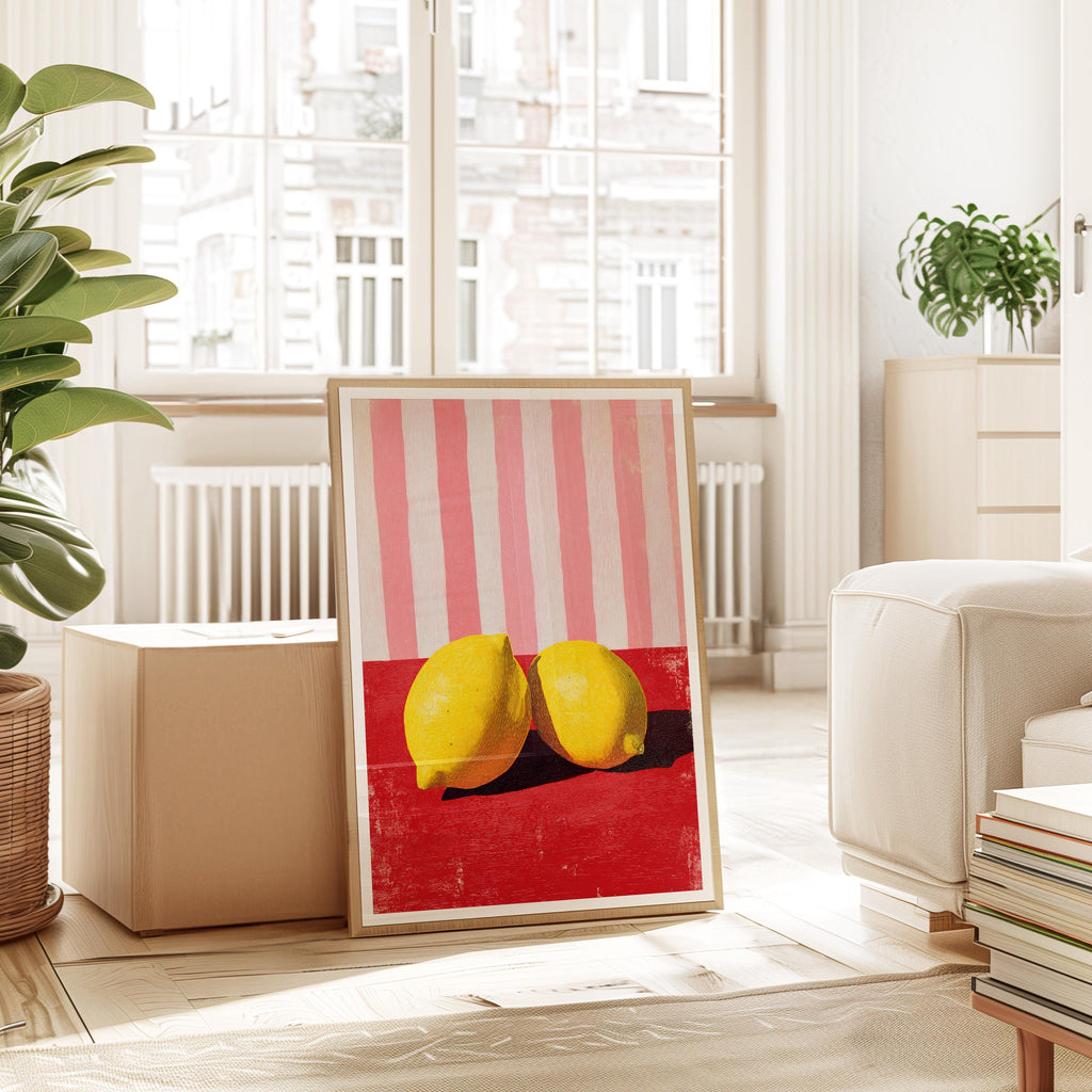 Lemon Still Life Art Print for Colorful Kitchen Decor