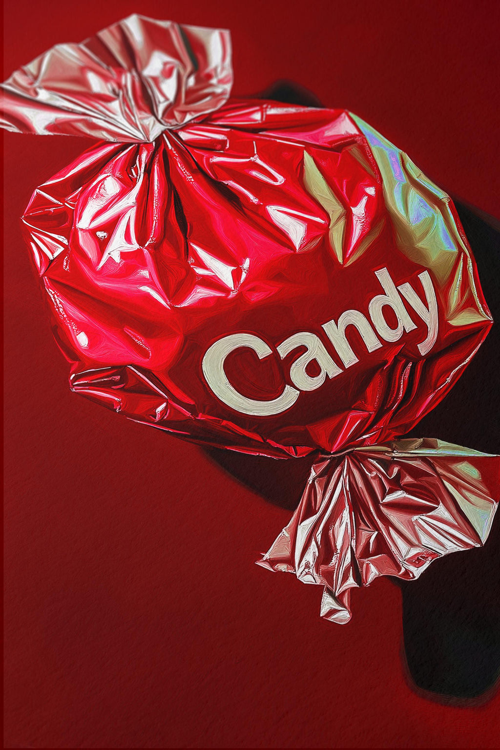 Red Candy Wrapper Art Print for Bold Modern Decor