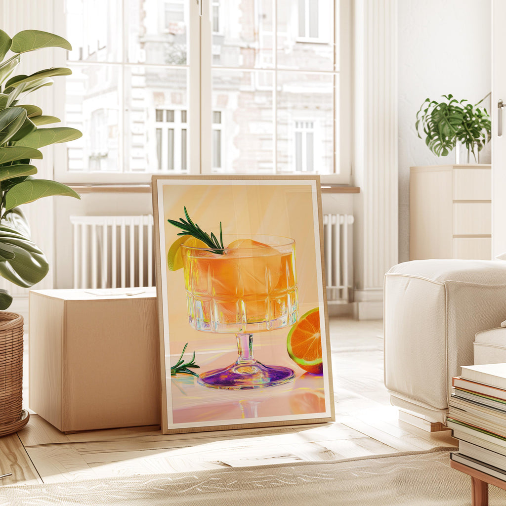 Orange Cocktail Wall Art Print for Kitchen and Bar Decor