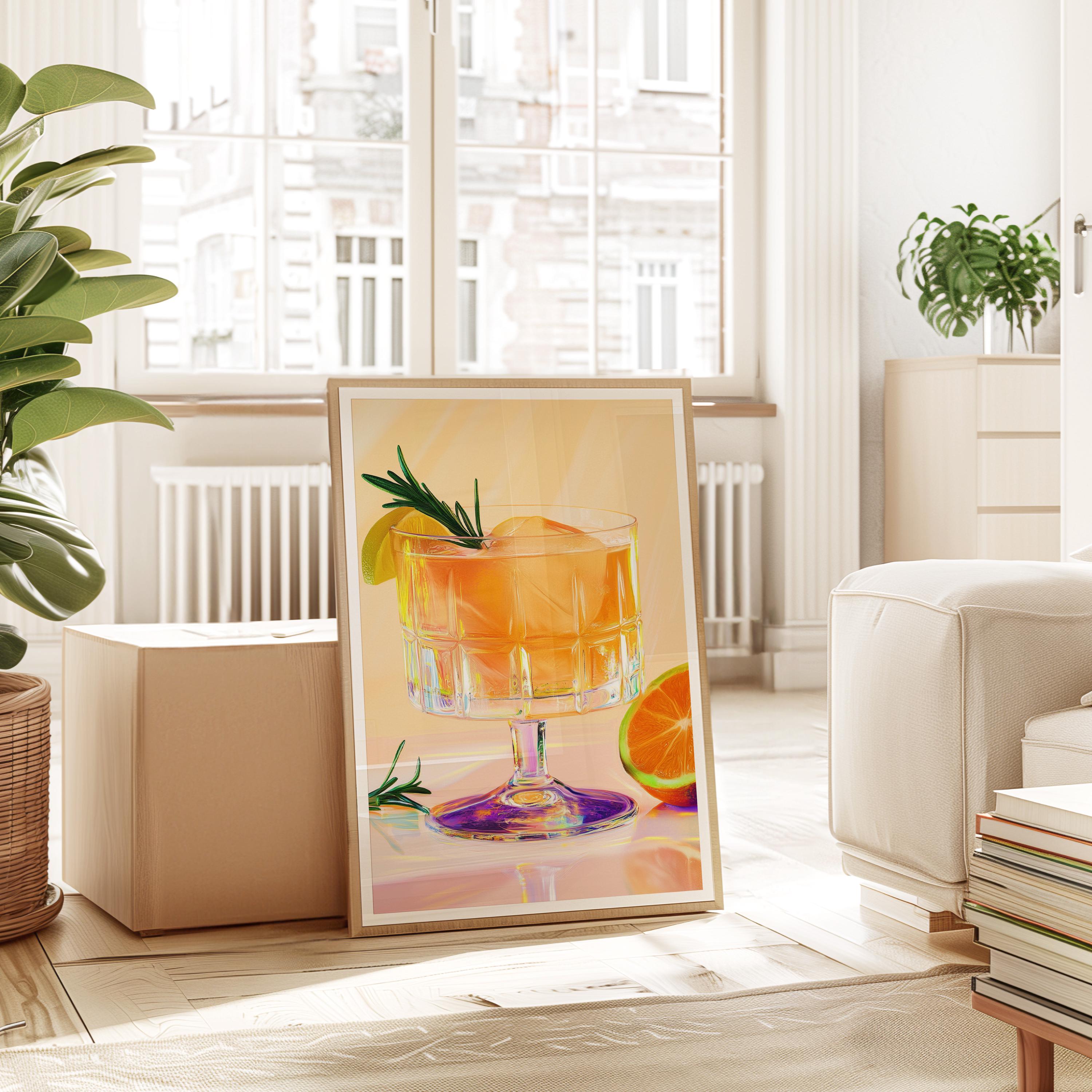 Orange Cocktail Wall Art Print for Kitchen and Bar Decor