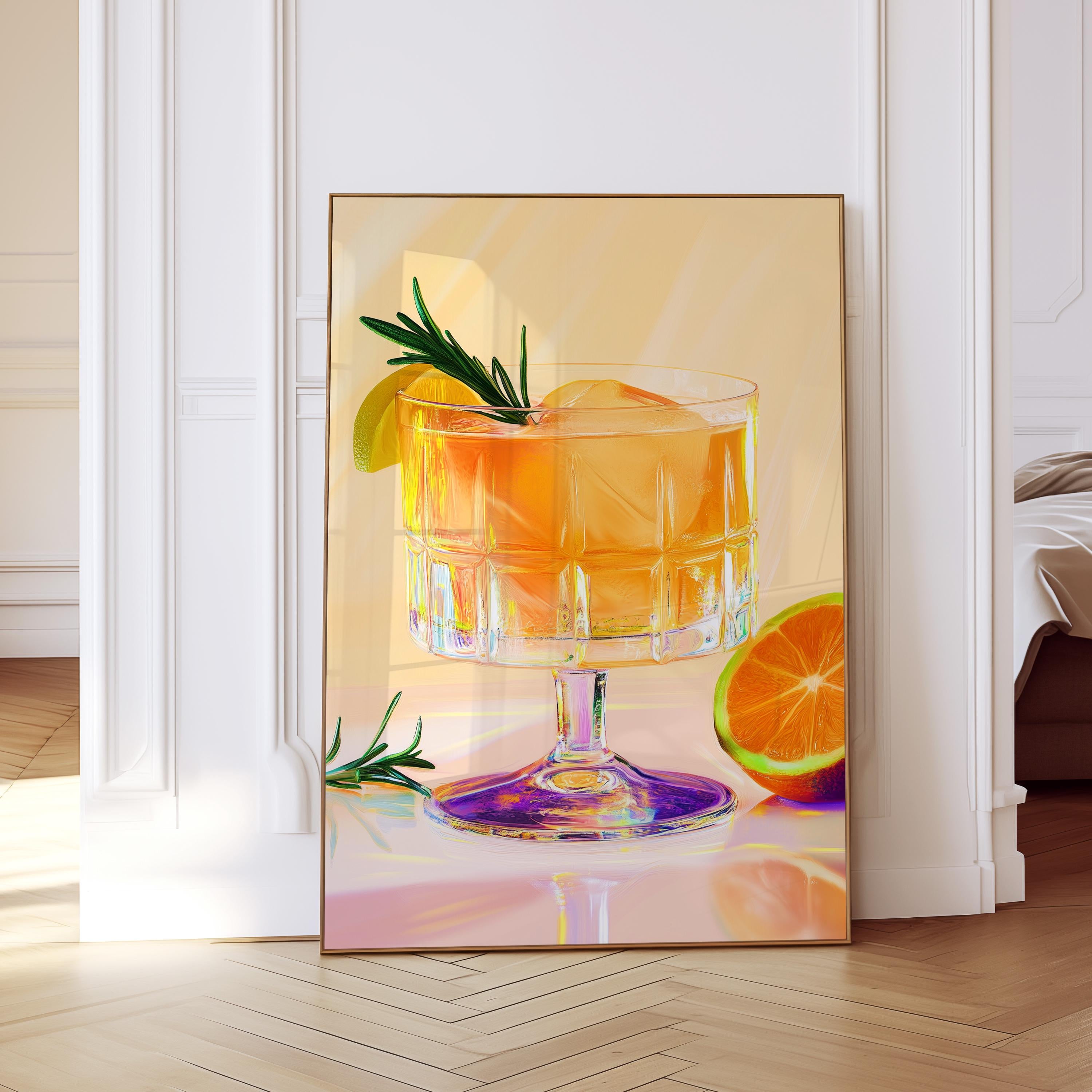 Orange Cocktail Wall Art Print for Kitchen and Bar Decor