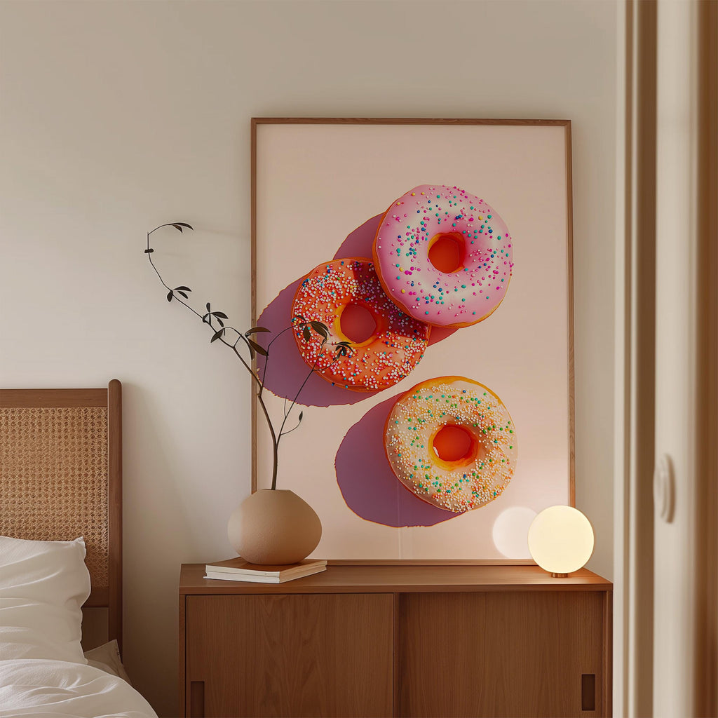 Pink Donut Art Print for Playful Kitchen Decor