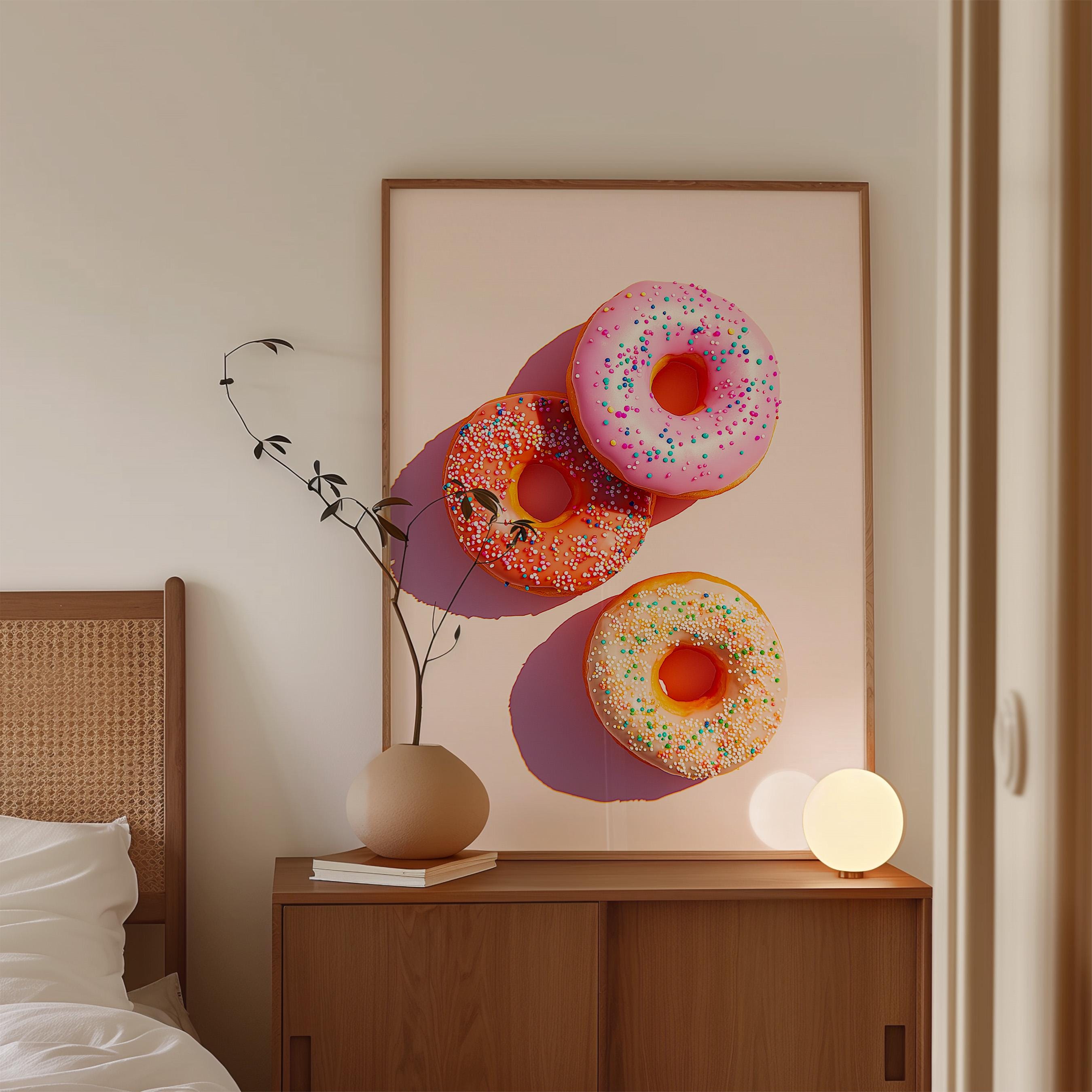 Pink Donut Art Print for Playful Kitchen Decor